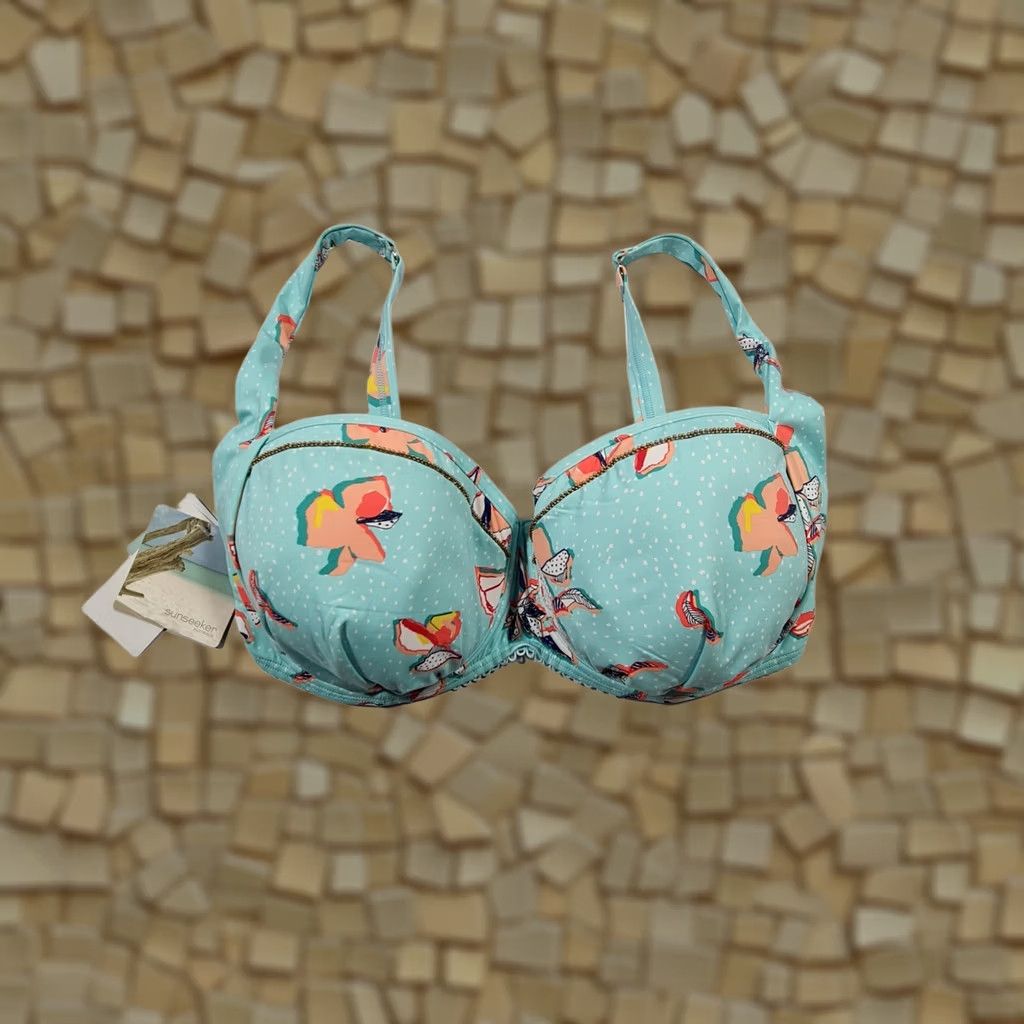 Vintage Sunseeker Womens Bikini Top Blue 14 UK Floral Underwired Swimming Bra EU 42F Size XL / US 12-14 / IT 48-50 - 1 Thumbnail