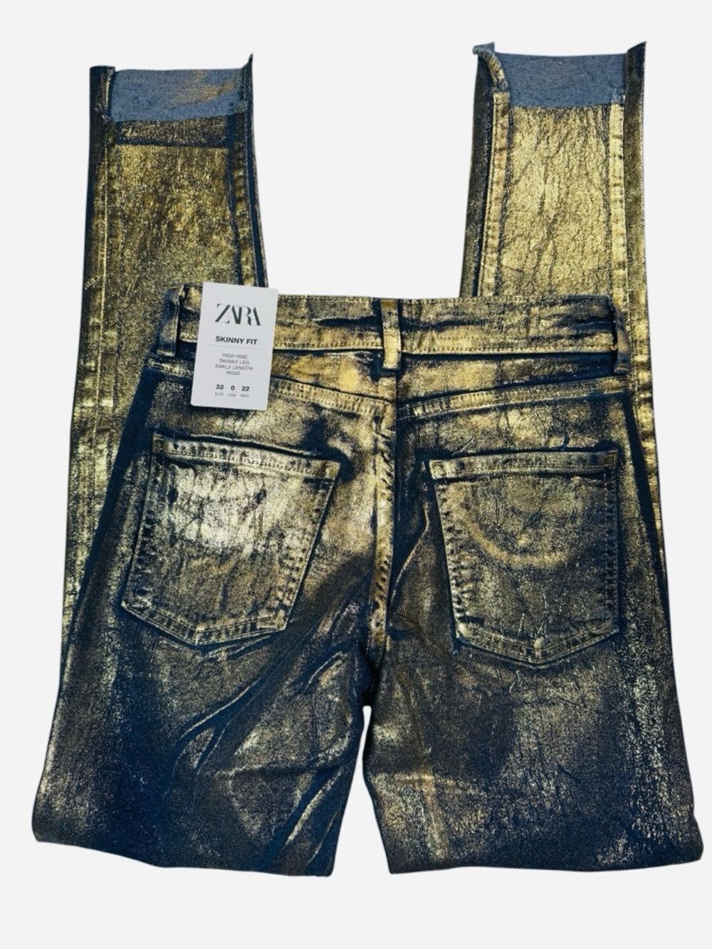 Zara NWT New Zara Coated Golden Foil Skinny Jeans Size 0 Size 25" / US 0 / IT 36 - 4 Thumbnail