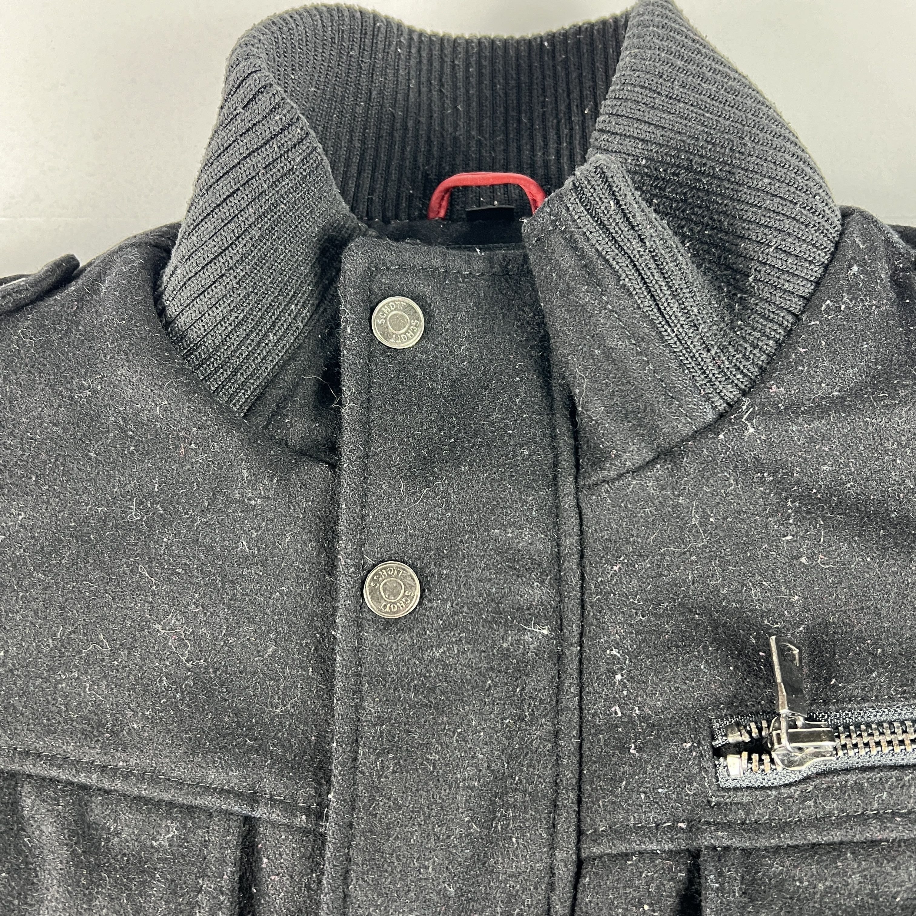 Schott Schott Jacket Black Faded Wool Blend Full Zip Bomber Pockets Size US XL / EU 56 / 4 - 7 Thumbnail