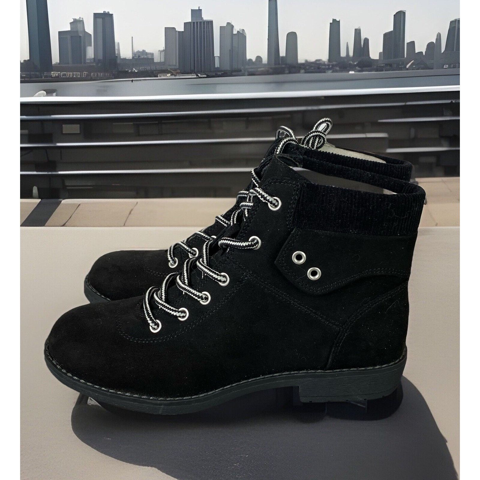 St. Johns Bay NWT $65 St. John's Bay SHAE Stacked Heel Lace Up Black Boots Size US 7.5 / IT 37.5 - 2 Thumbnail