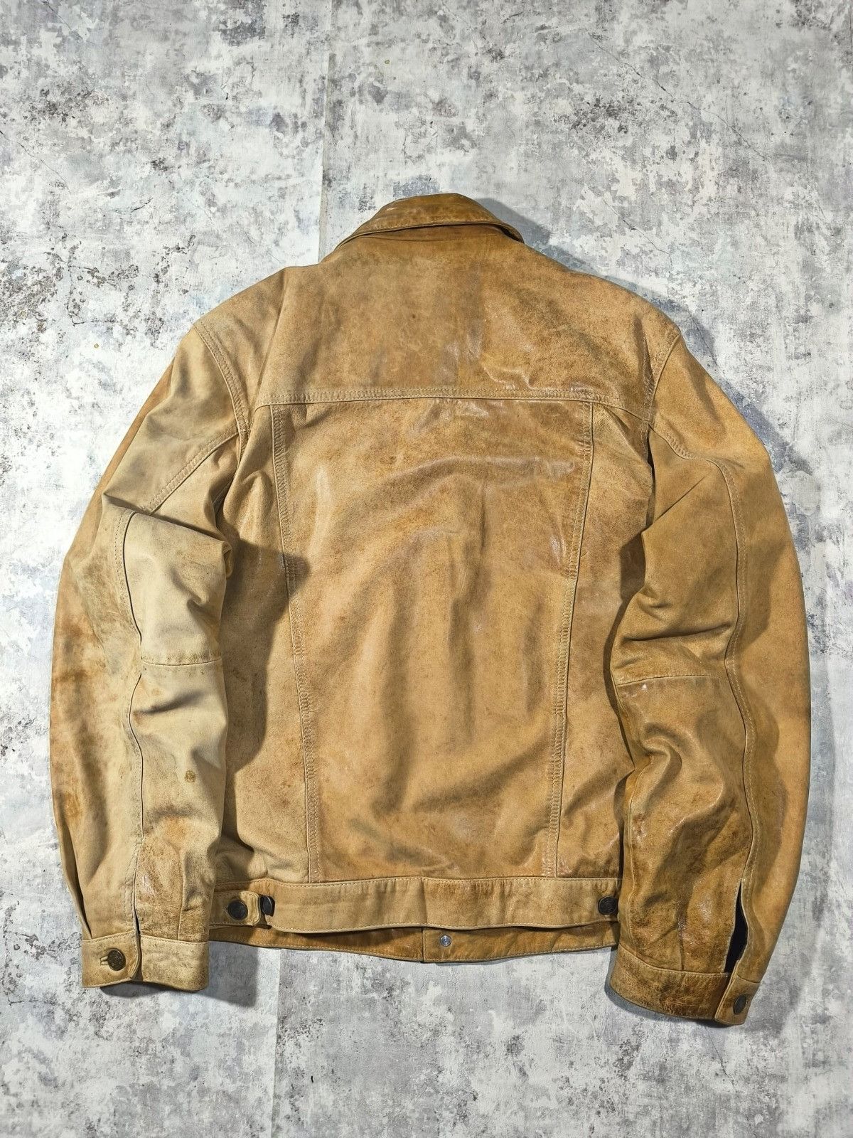 Leather Vtg Faded Distressed Leather Trucker Jacket Vintage 90s Size US L / EU 52-54 / 3 - 5 Thumbnail