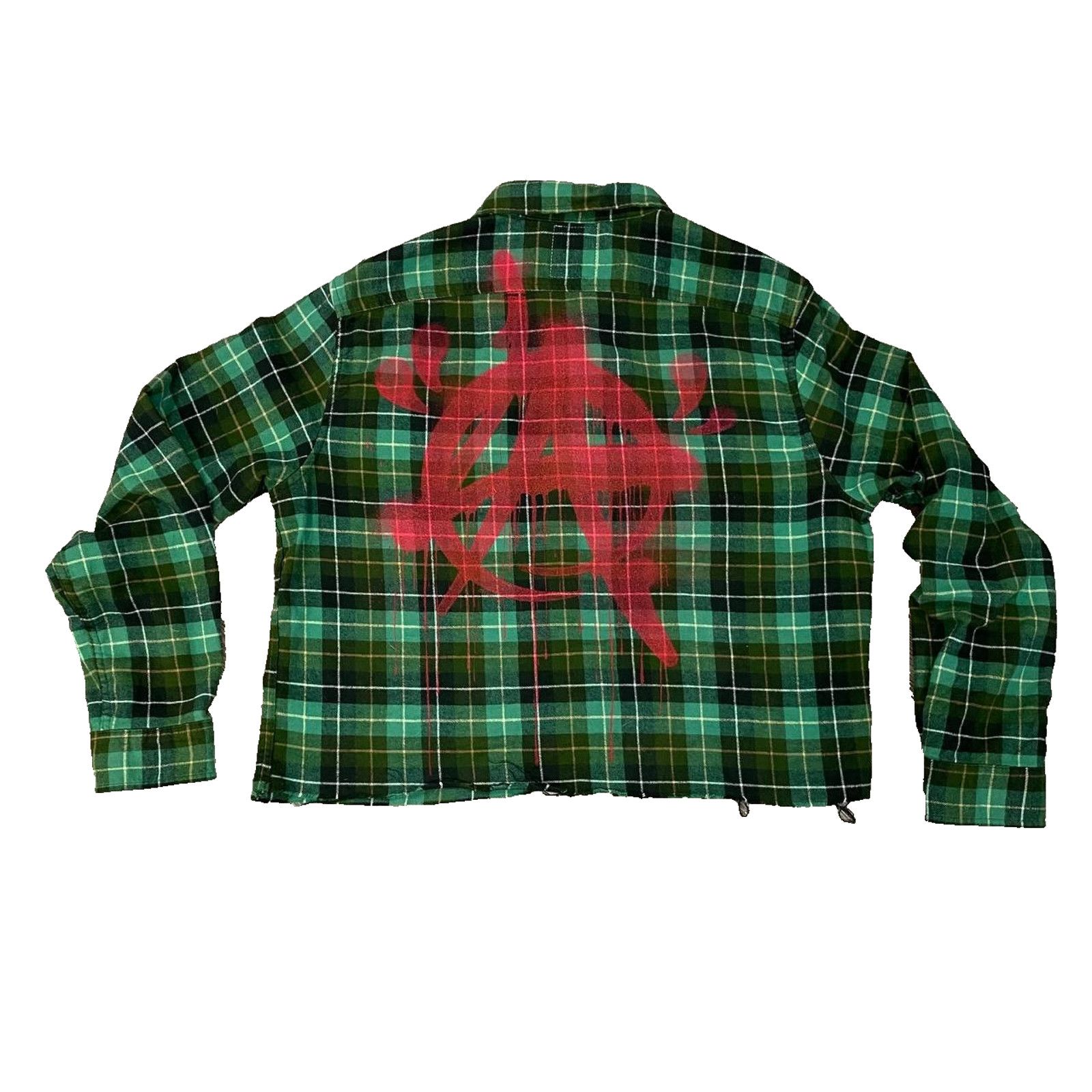 PUNK LA Anarchy Green Plaid Flannel Metal Grunge Crop sz L