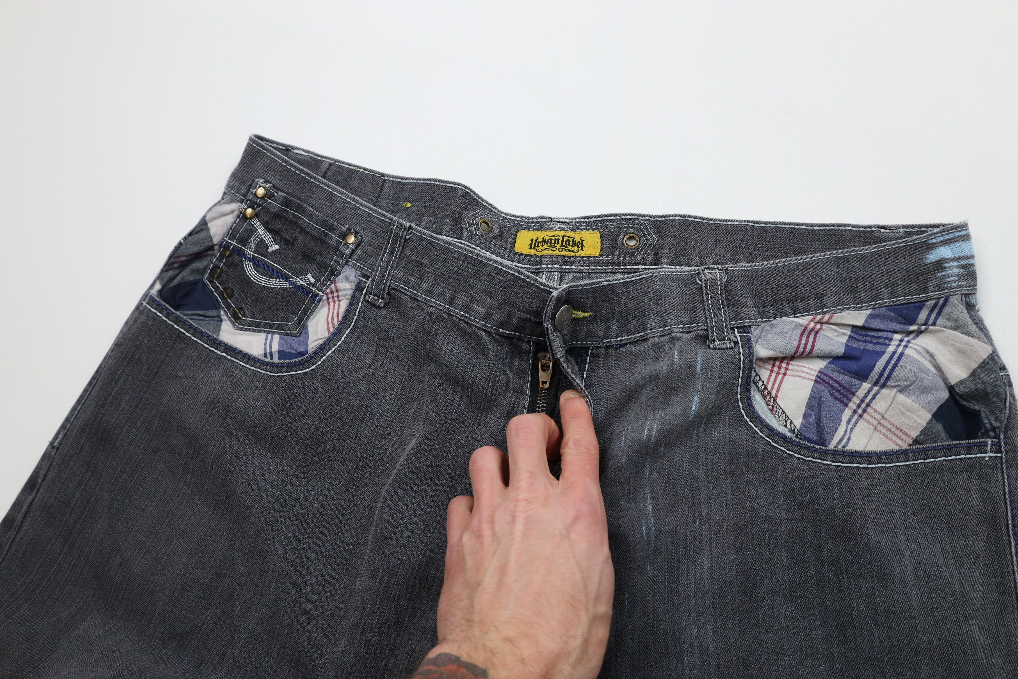 Vintage Vintage 90s Y2K Streetwear Wide Leg Denim Jeans Plaid Gray Size US 40 / EU 56 - 7 Thumbnail