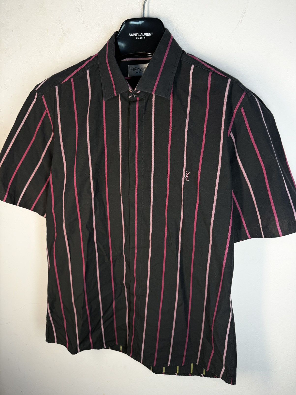 Yves Saint Laurent Black YSL Shirt Short Sleeve Button Up Striped Vintage 90s Size US M / EU 48-50 / 2 - 15 Thumbnail