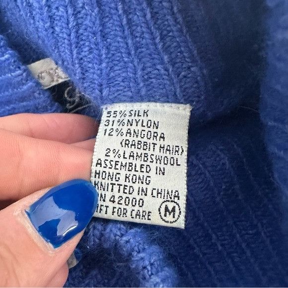 Vintage Vintage Dana Scott Silk Knit Beaded Bow Mock Neck Blue Sweat Size M / US 6-8 / IT 42-44 - 5 Thumbnail