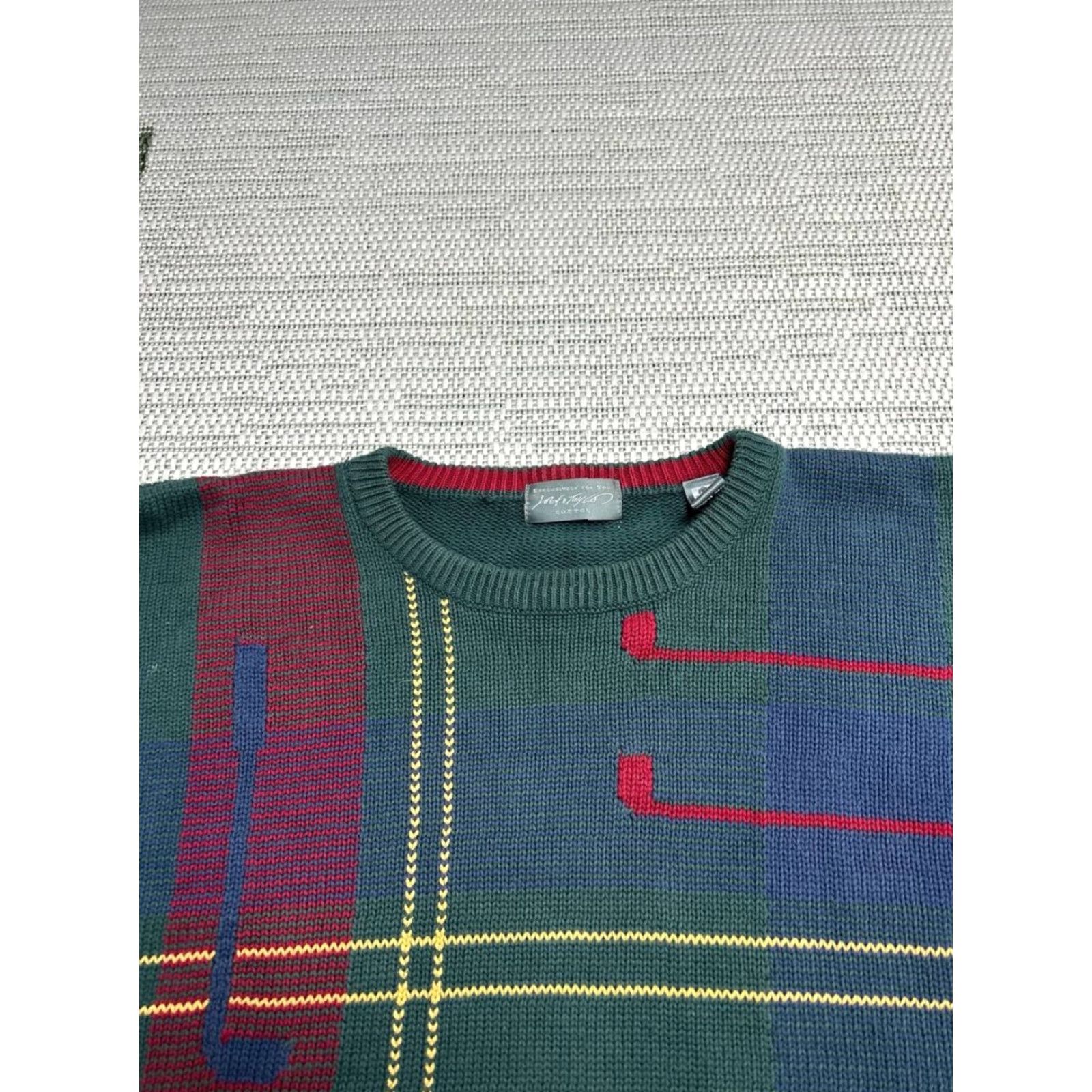Vintage VINTAGE Joey Taylor Sweater Mens Medium Green Cotton Plaid Tight Knit Crew Neck Size US M / EU 48-50 / 2 - 3 Thumbnail