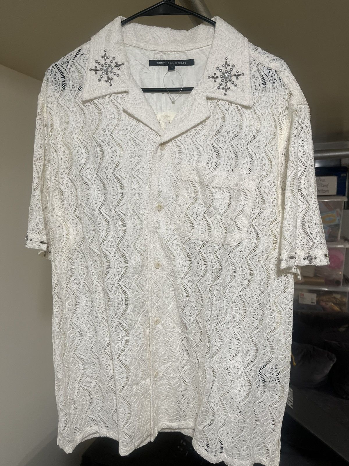 Cout de la Liberte Robbie Embellished Lace Bowling Shirt Sz Small Size US S / EU 44-46 / 1 - 1 Thumbnail