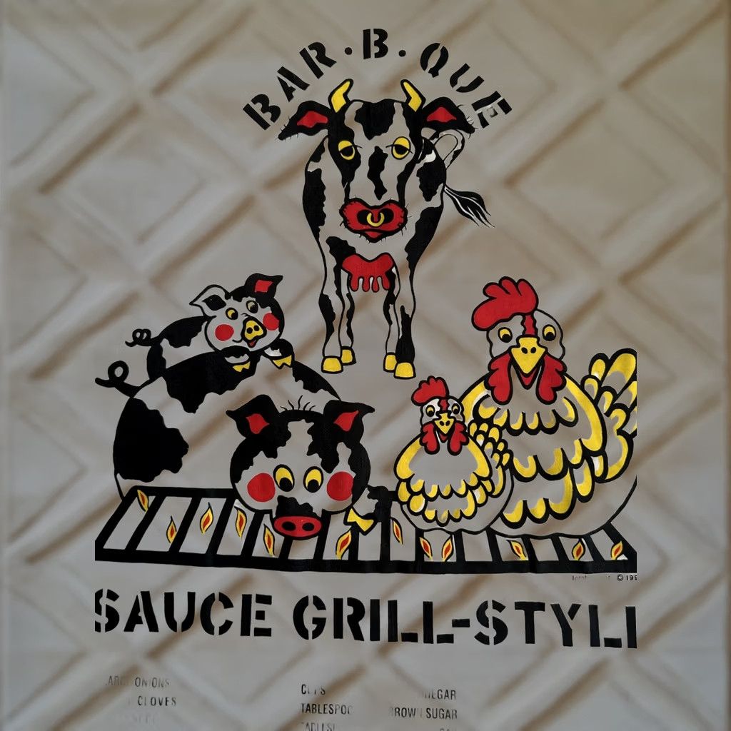 Vintage VINTAGE Cookwears T-Shirt XL White Cotton Blend Single Stitch Bar B Que Sauce Grill Style Farm Cows 1990s Mens Toys? Size US XL / EU 56 / 4 - 1 Thumbnail
