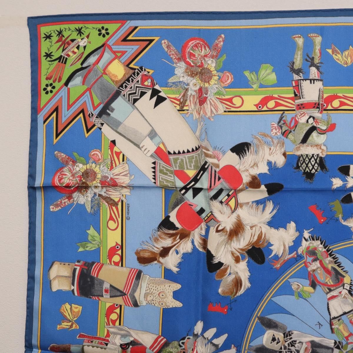 Hermes HERMES Carre 90 Scarf Silk Blue Red "KACHINAS" Auth ki6872M Size ONE SIZE - 14 Thumbnail