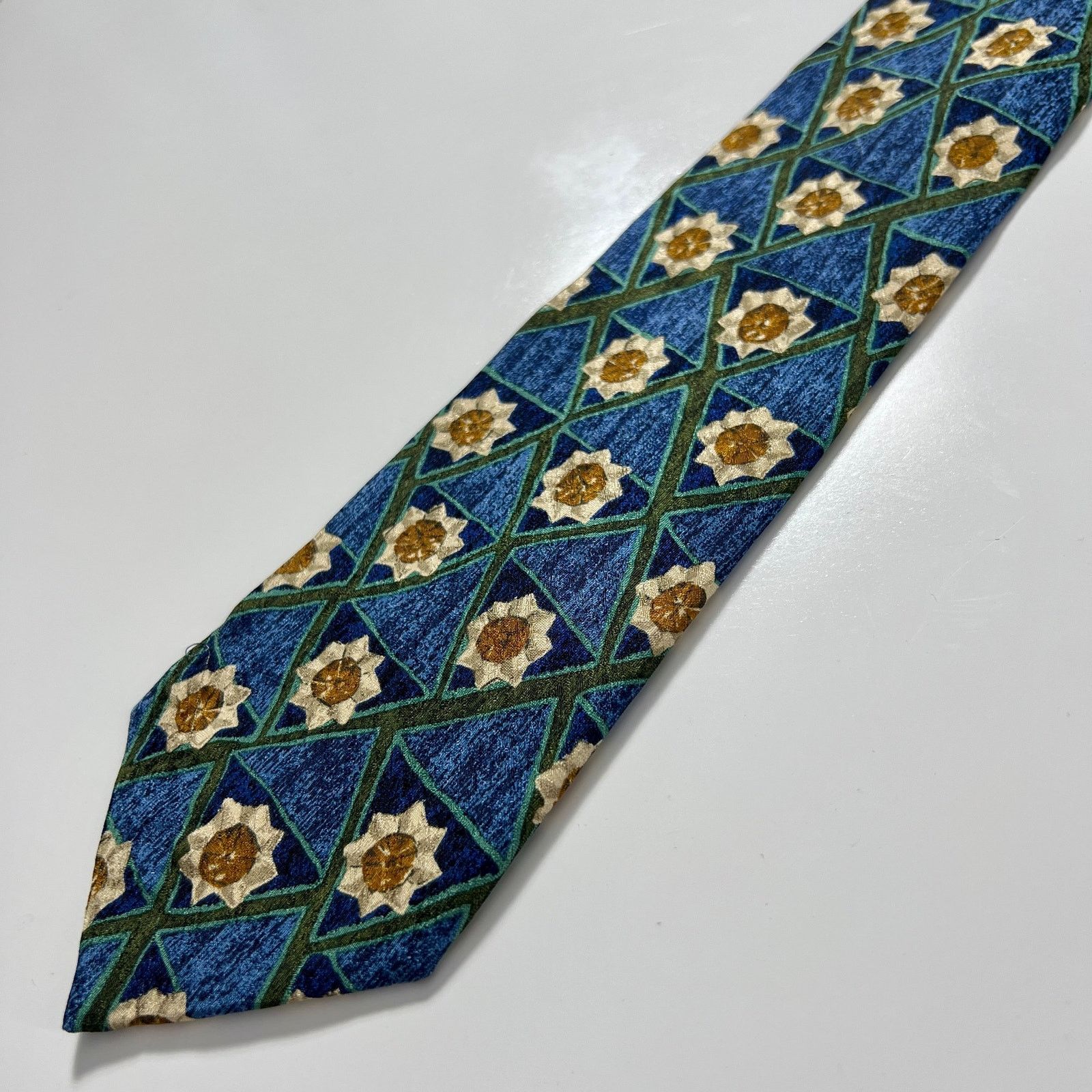 Ermenegildo Zegna Ermenegildo Zegna Men 100% Silk Blue Geometric Woven Necktie Size ONE SIZE - 6 Thumbnail