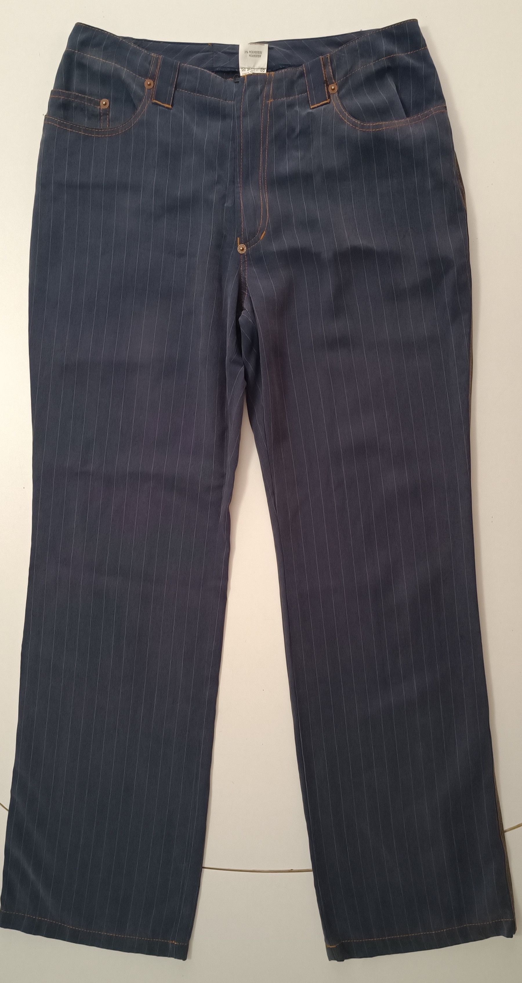 image of Archival Clothing x Jean Paul Gaultier Grayish Blue Pants With Fine White Vertical Stripes in Blue 
