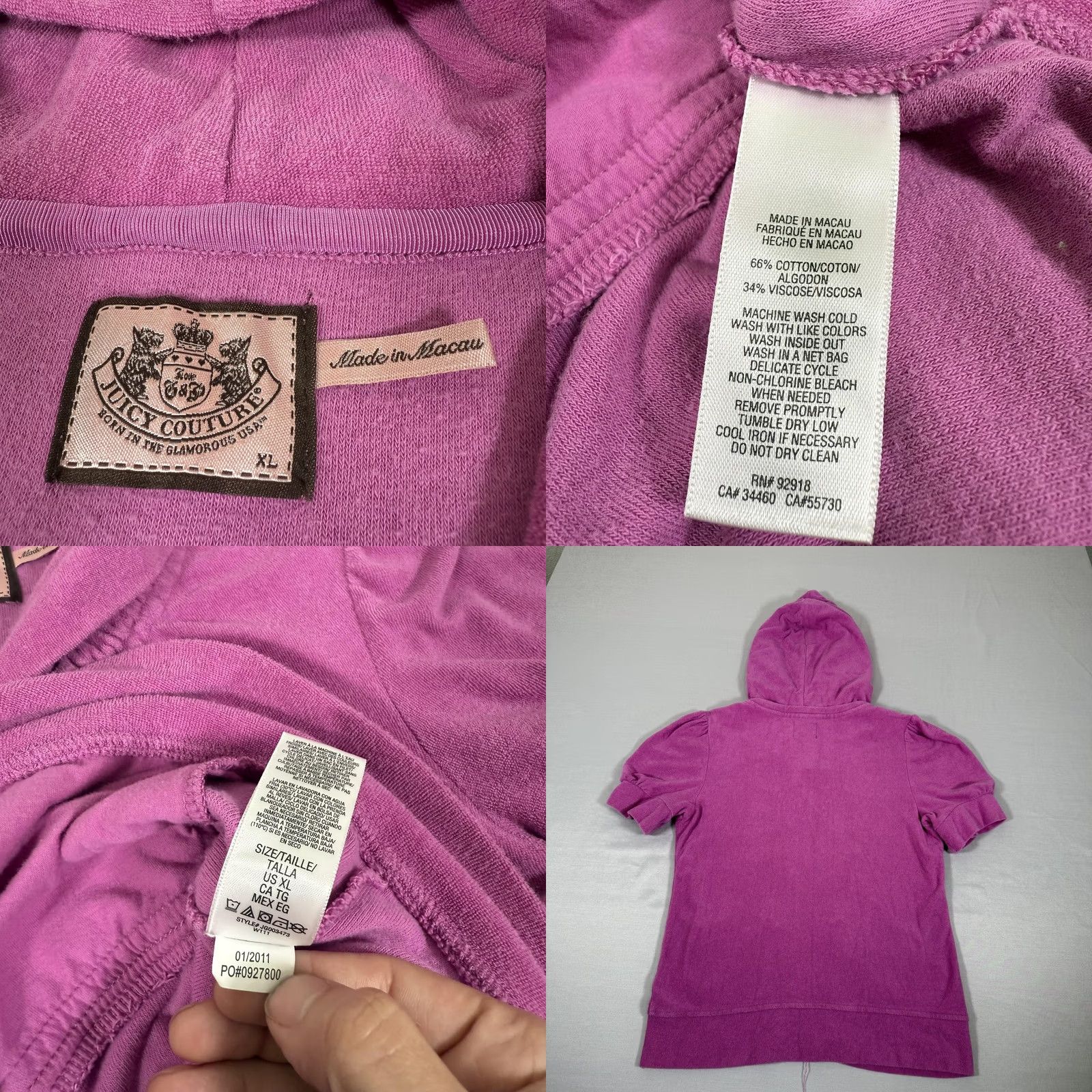 Juicy Couture Juicy Couture Hoodie Womens XL Purple Velour Full Zip Hooded Pocket 90s Shirt (Casual, Activewear) Size XL / US 12-14 / IT 48-50 - 8 Thumbnail