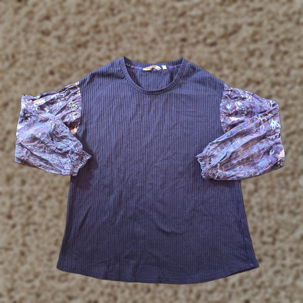 Soft Surroundings Soft Surroundings Blouse Shirt Womens Large Blue Waffle Knit Thermal Long Sleeve Round Neck Casual Business Travel Lightweight Fabric Knit Size L / US 10 / IT 46 - 1 Thumbnail