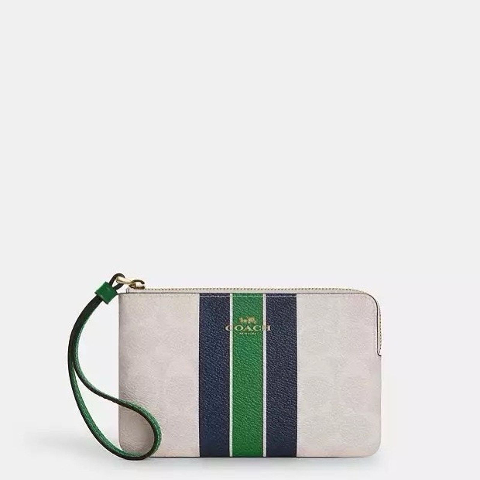 Coach NWT Coach Corner Zip Wristlet Varsity Stripe Kelly CBP19 Size ONE SIZE - 5 Thumbnail