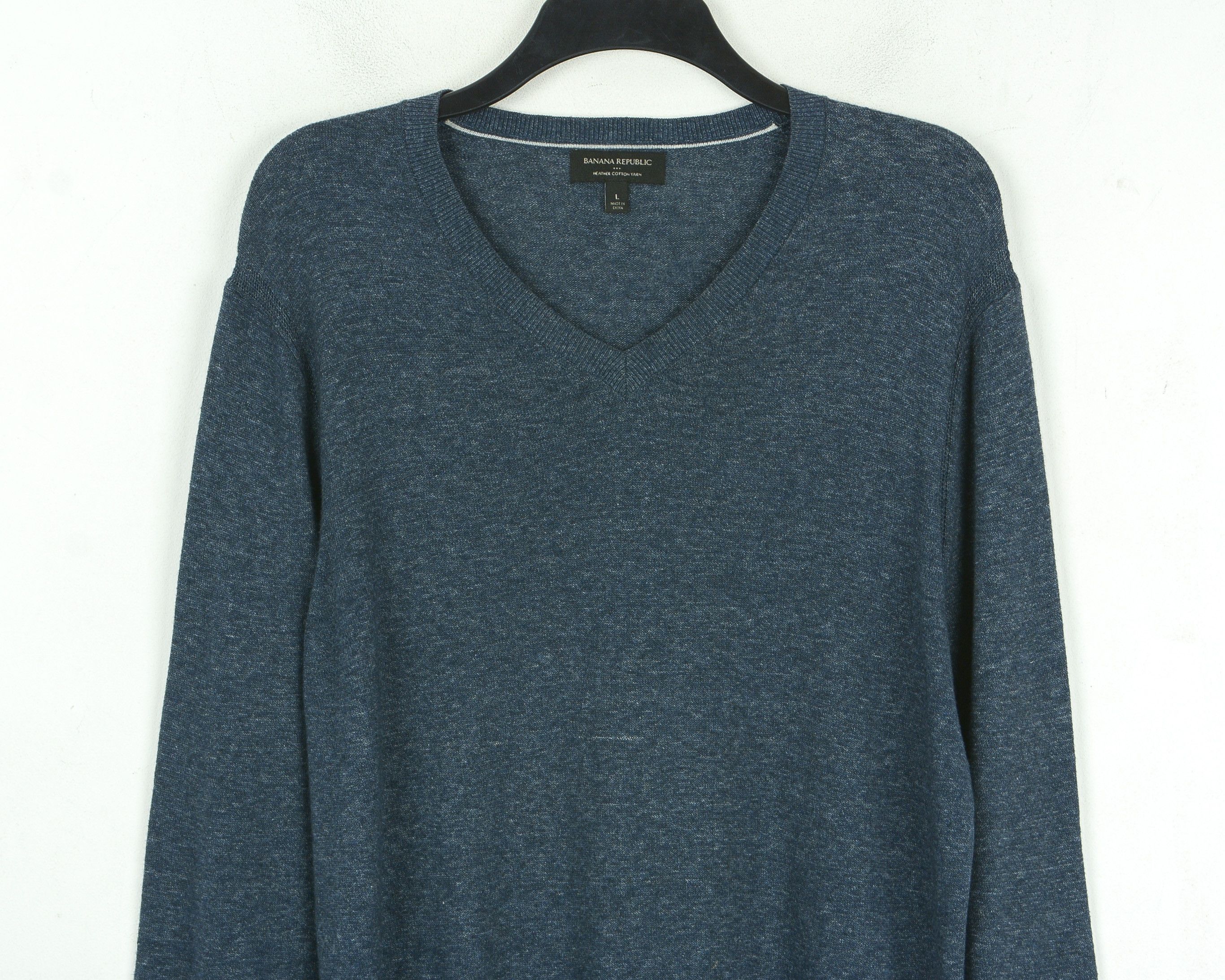 Banana Republic L Jumper Pullover Sweater V-Neck Cotton Knitted Blue Top Size US L / EU 52-54 / 3 - 2 Thumbnail