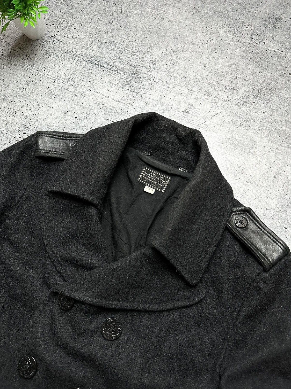 Diesel Vintage Diesel Wool Double Breasted Leather Insert Pea Coat Size US XL / EU 56 / 4 - 5 Thumbnail