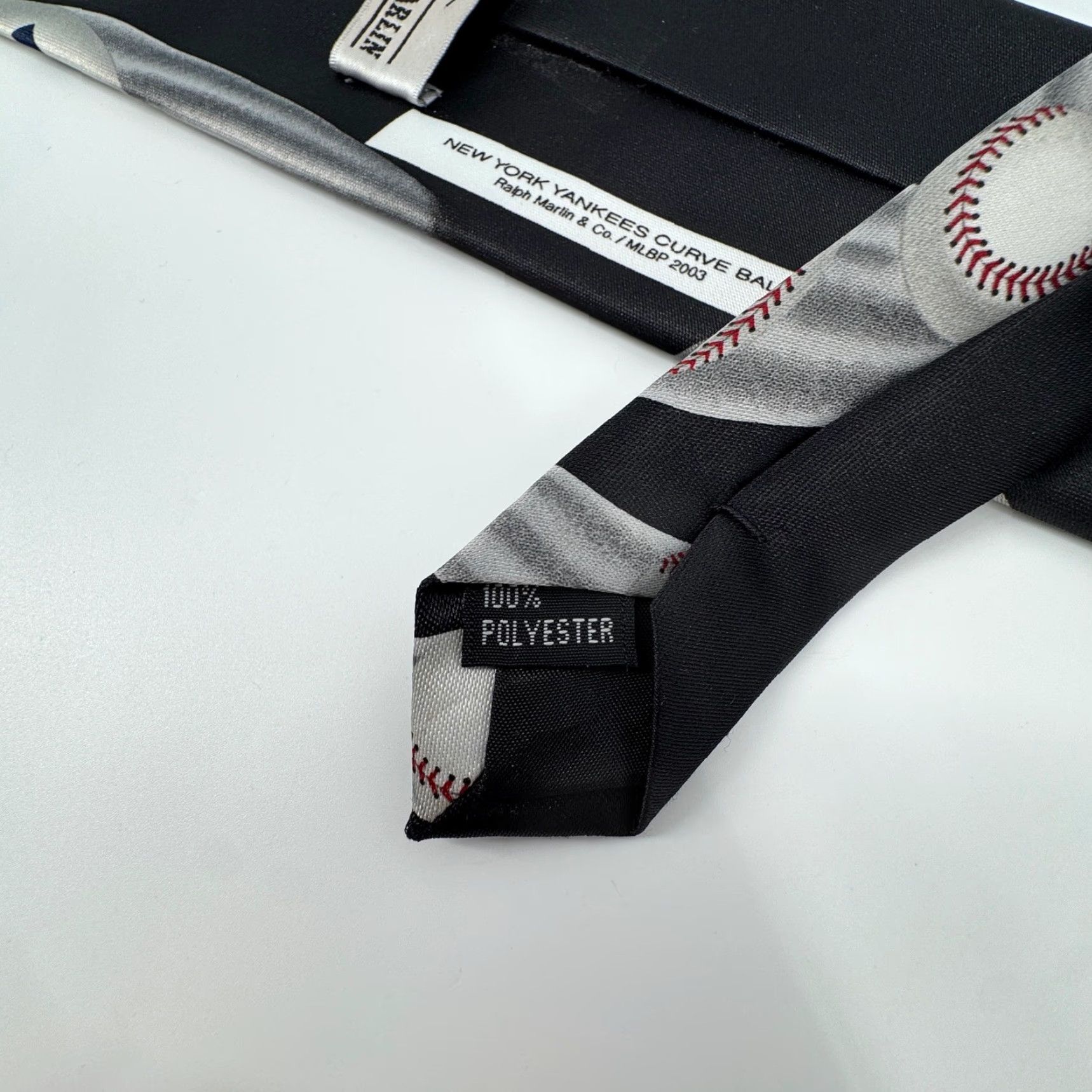 MLB Ralph Marlin New York Yankees Official MLB Curve Ball Baseball Tie Men One Size Black Geometric Logo Sports Baseball NY Yankees Vintage: No Size ONE SIZE - 5 Thumbnail