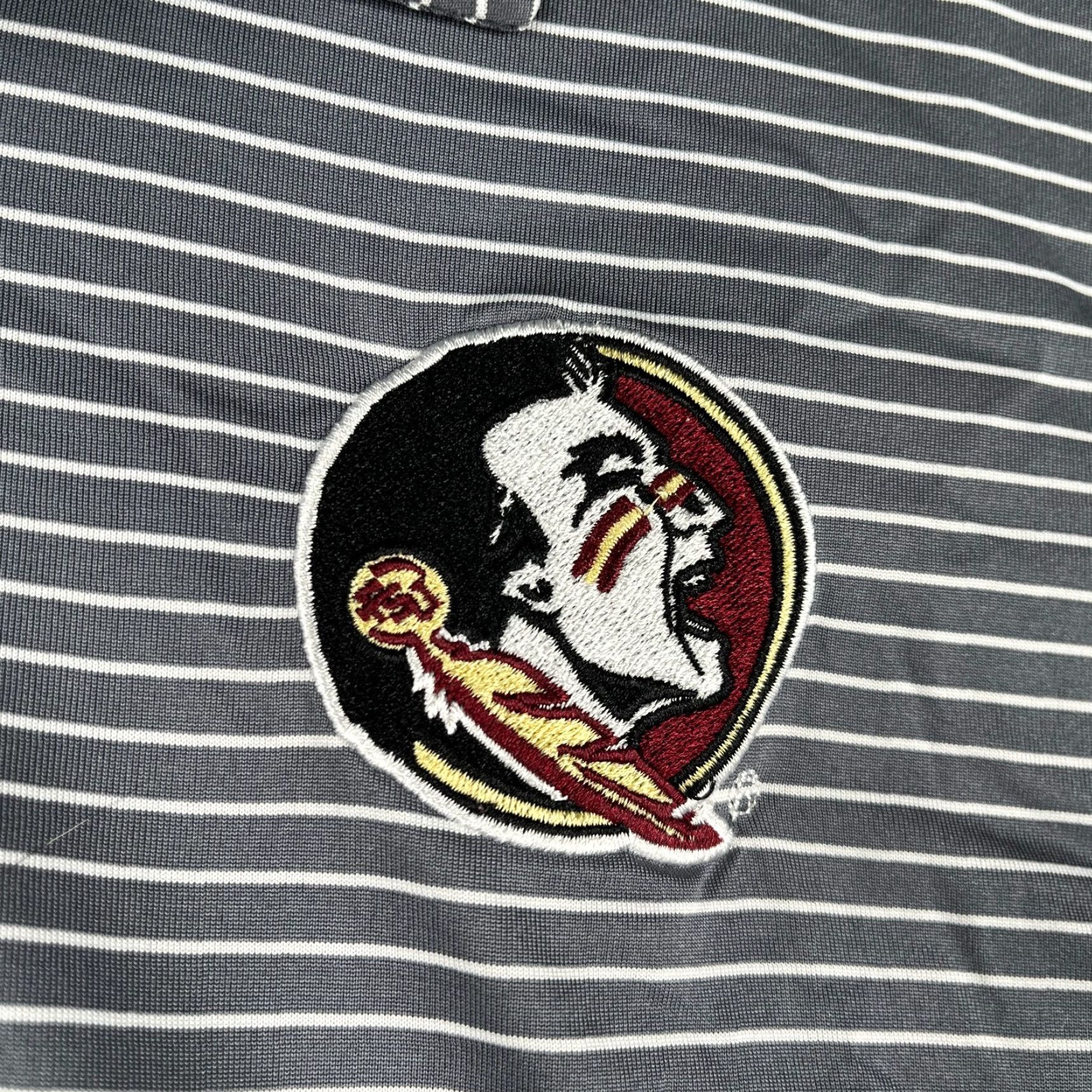 Vintage Russle Florida State Seminoles FSU Polo Shirt Mens XL Gray White Striped Stretch Casual Size US XL / EU 56 / 4 - 3 Thumbnail