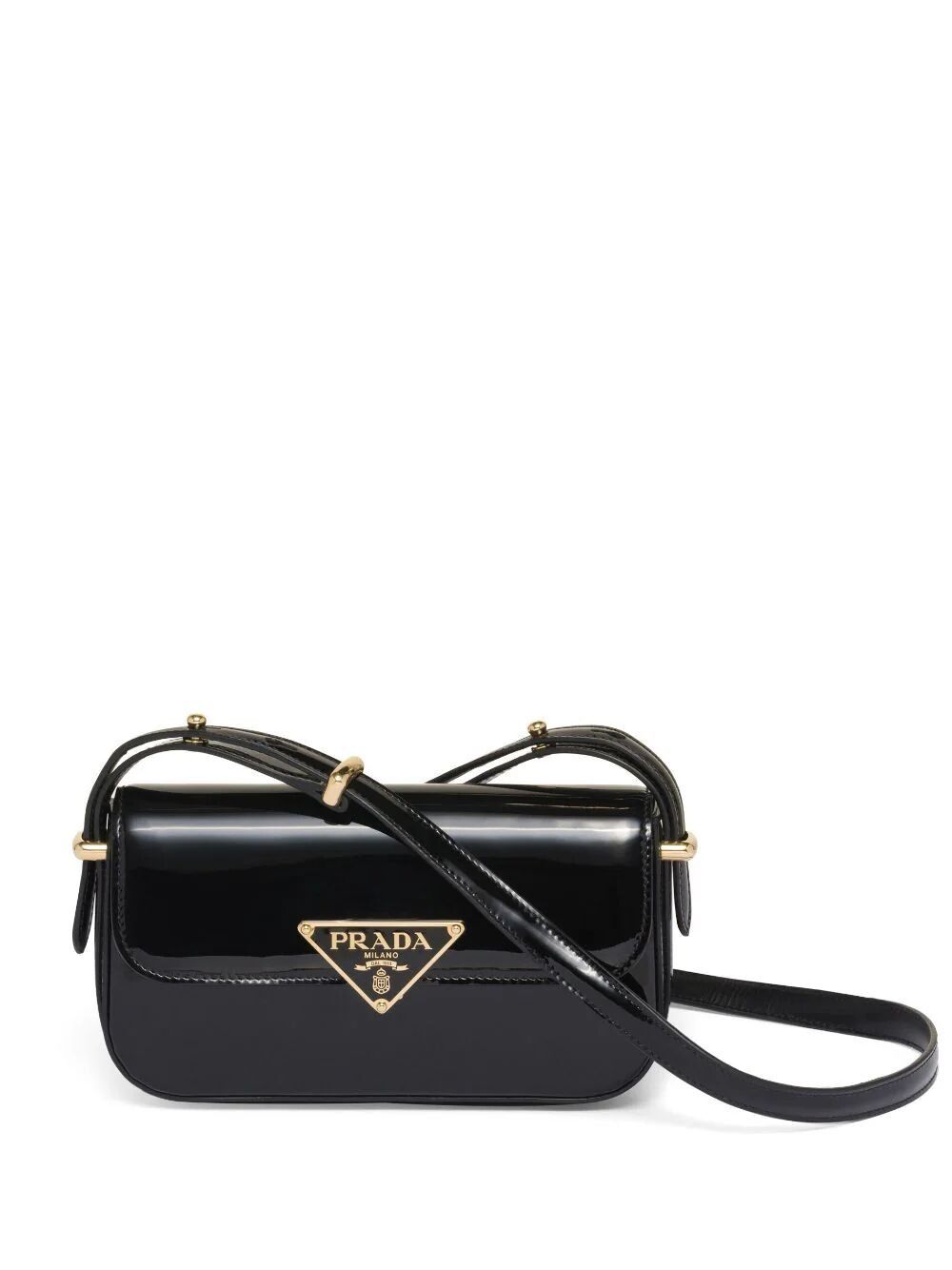 image of Prada Logo Paint Flap Leather Shoulder Bag in Black, Women's