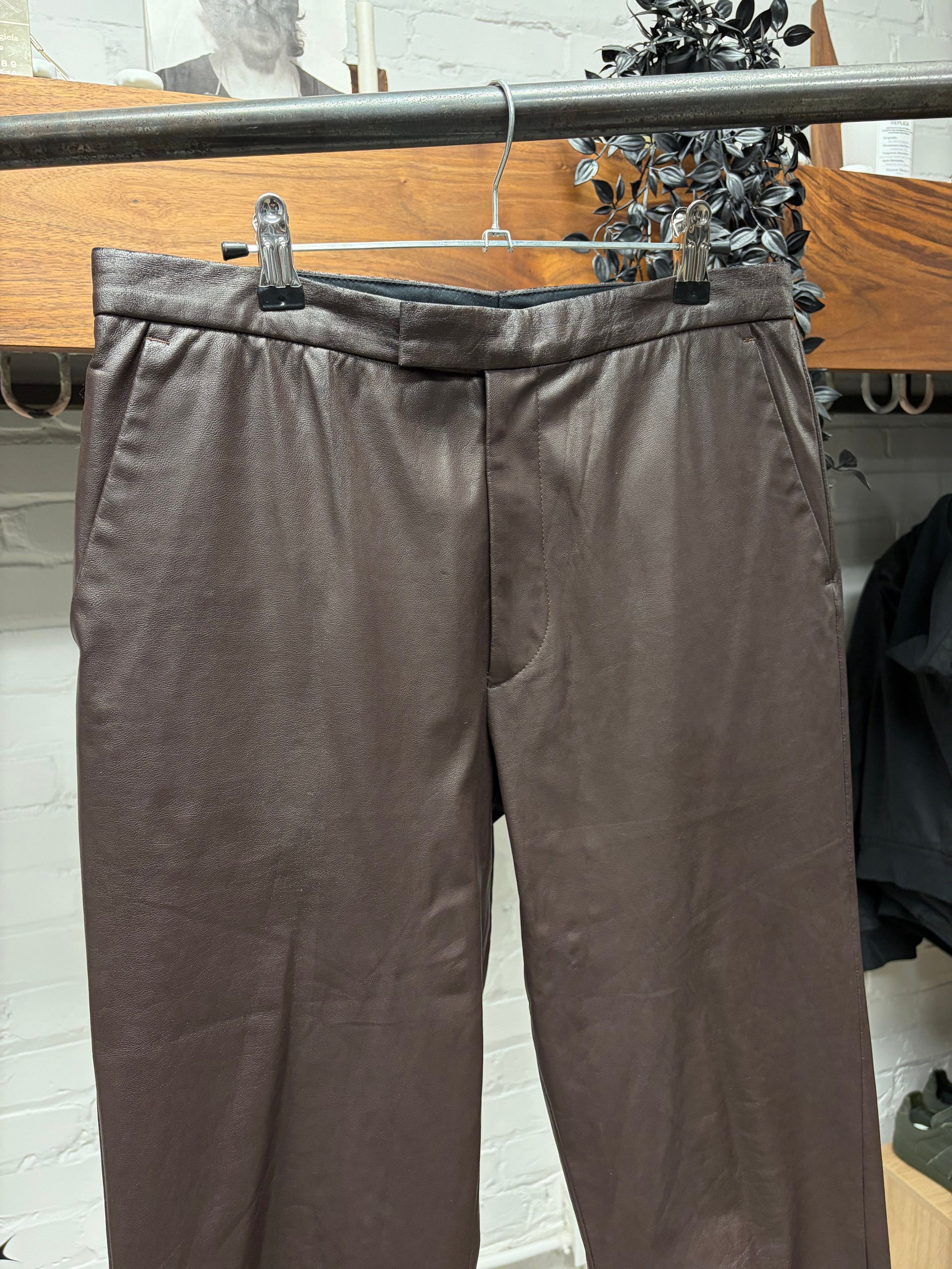 Raf Simons AW2001 Raf Simons ‘Riot Riot Riot’ Brown Lambskin Leather Pants Size US 32 / EU 48 - 2 Thumbnail