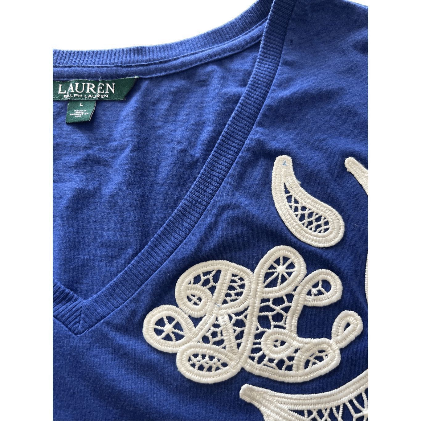 Ralph Lauren Lauren Ralph Lauren Lace-Patch V-Neck TShirt size Large Size L / US 10 / IT 46 - 6 Thumbnail