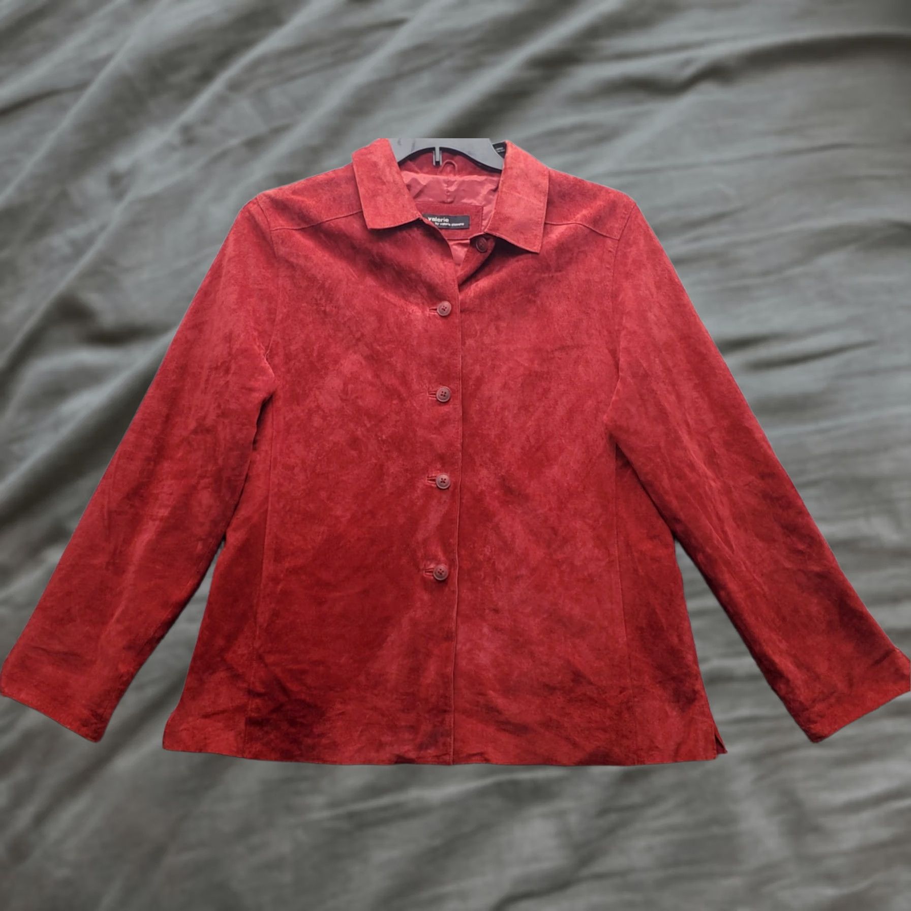 Vintage Valerie Stevens Shacket Womens Size L Red Leather Button Up Slit Sleeve Lined Suede 100% Leather Vintage: No Size L / US 10 / IT 46 - 1 Thumbnail