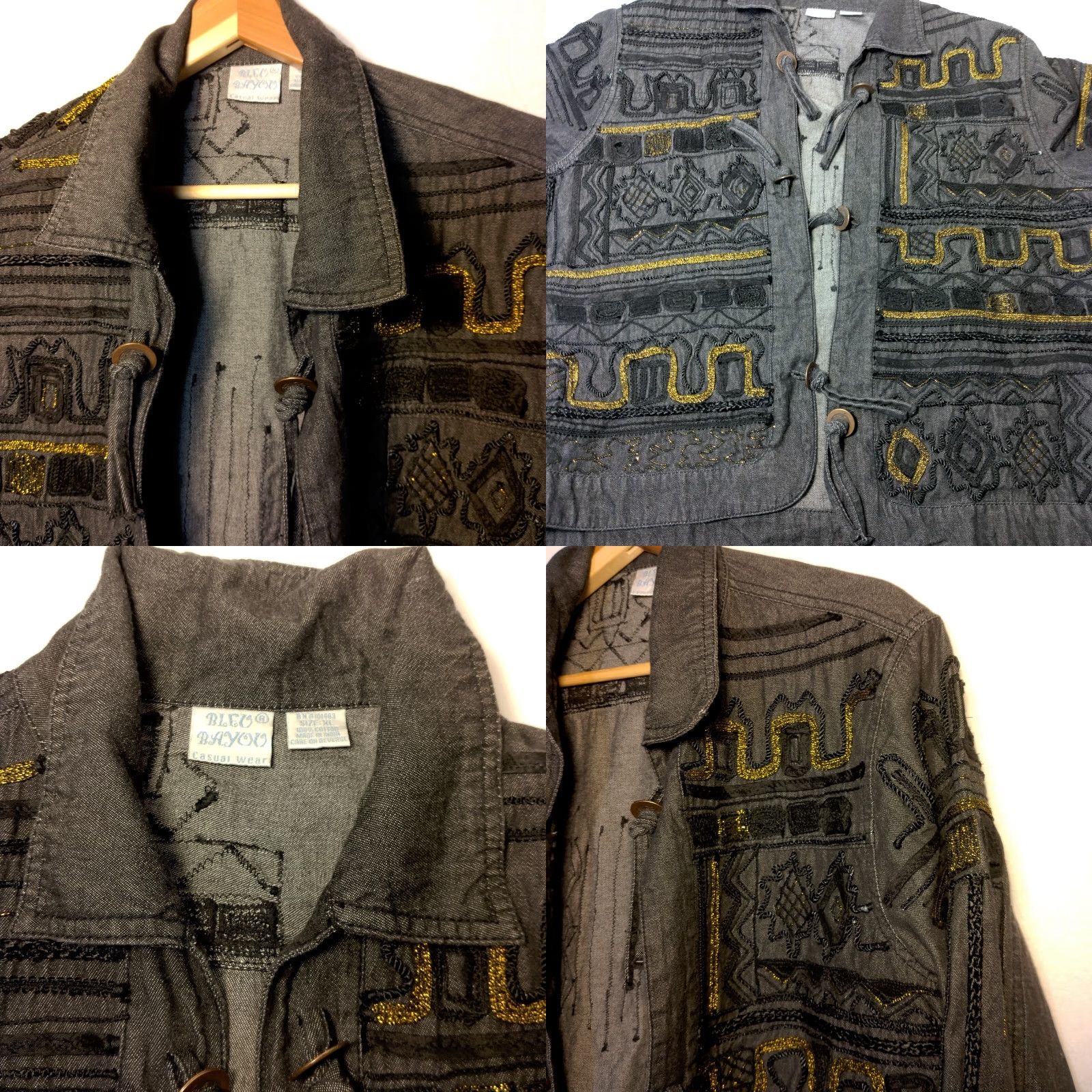 Vintage VINTAGE Bleu Bayou Jacket Ladies Regular Short Open Front Chambray Embellished Gray/Black XL Artsy Boho 90s Size XL / US 12-14 / IT 48-50 - 8 Thumbnail