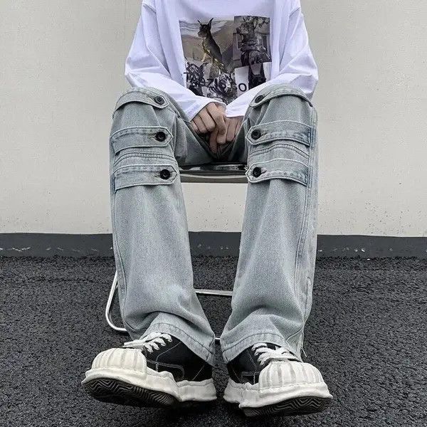 Japanese Brand Street Niche Style Zipper Leg Denim Cargo Pant Size US 28 / EU 44 - 2 Thumbnail