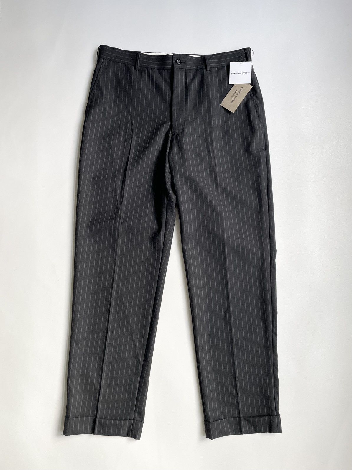 image of Comme Des Garcons x Comme Des Garcons Homme Plus S/s 11 Black/violet Pinstripe Wool Trousers in Bla