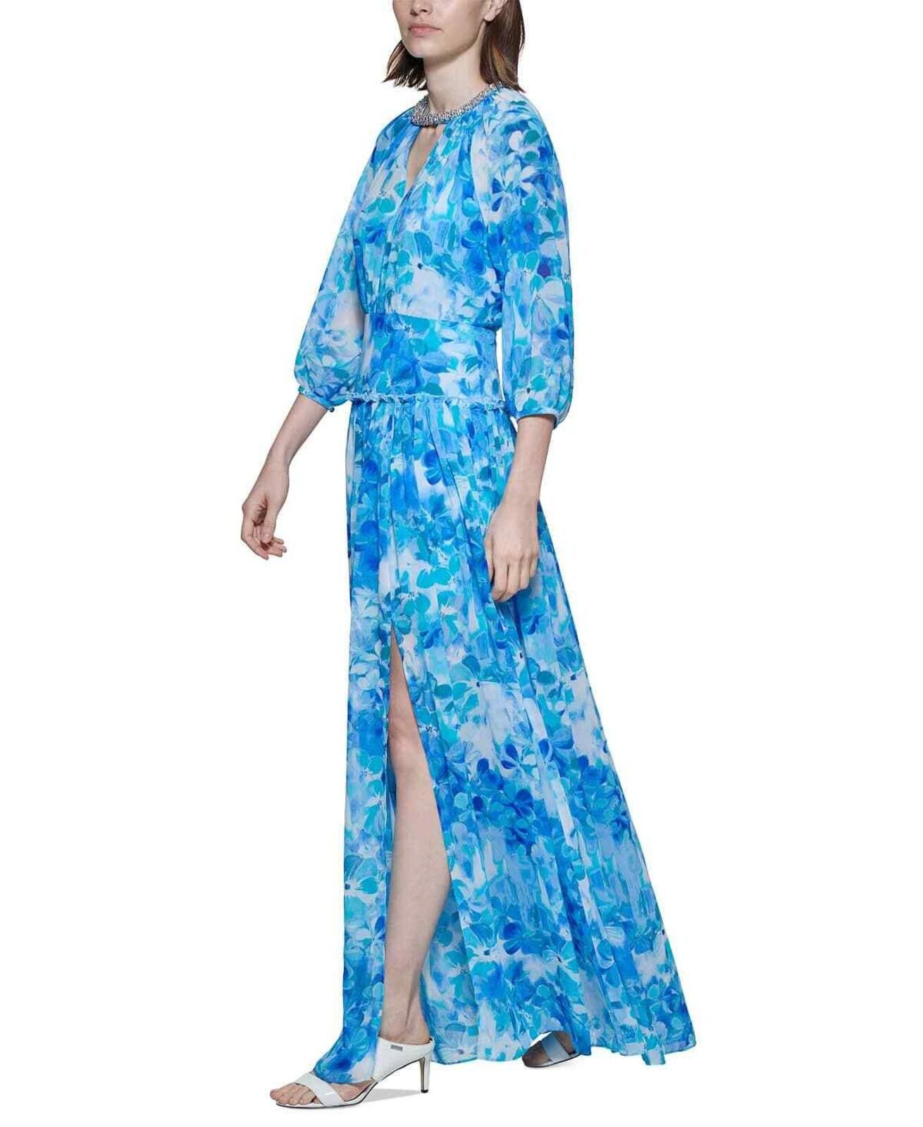 Calvin Klein Calvin Klein Floral Chiffon Embellished-Neck Maxi Dress Size L / US 10 / IT 46 - 3 Thumbnail