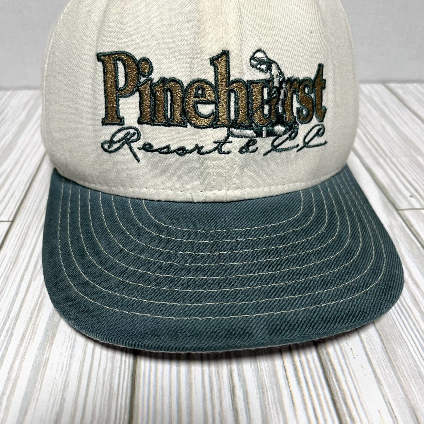 New Era VINTAGE New Era Pinehurst Hat Cap Fitted 7 3/8 59Fifty Golf Hat Mens Green USA 90s Golf Size ONE SIZE - 4 Thumbnail