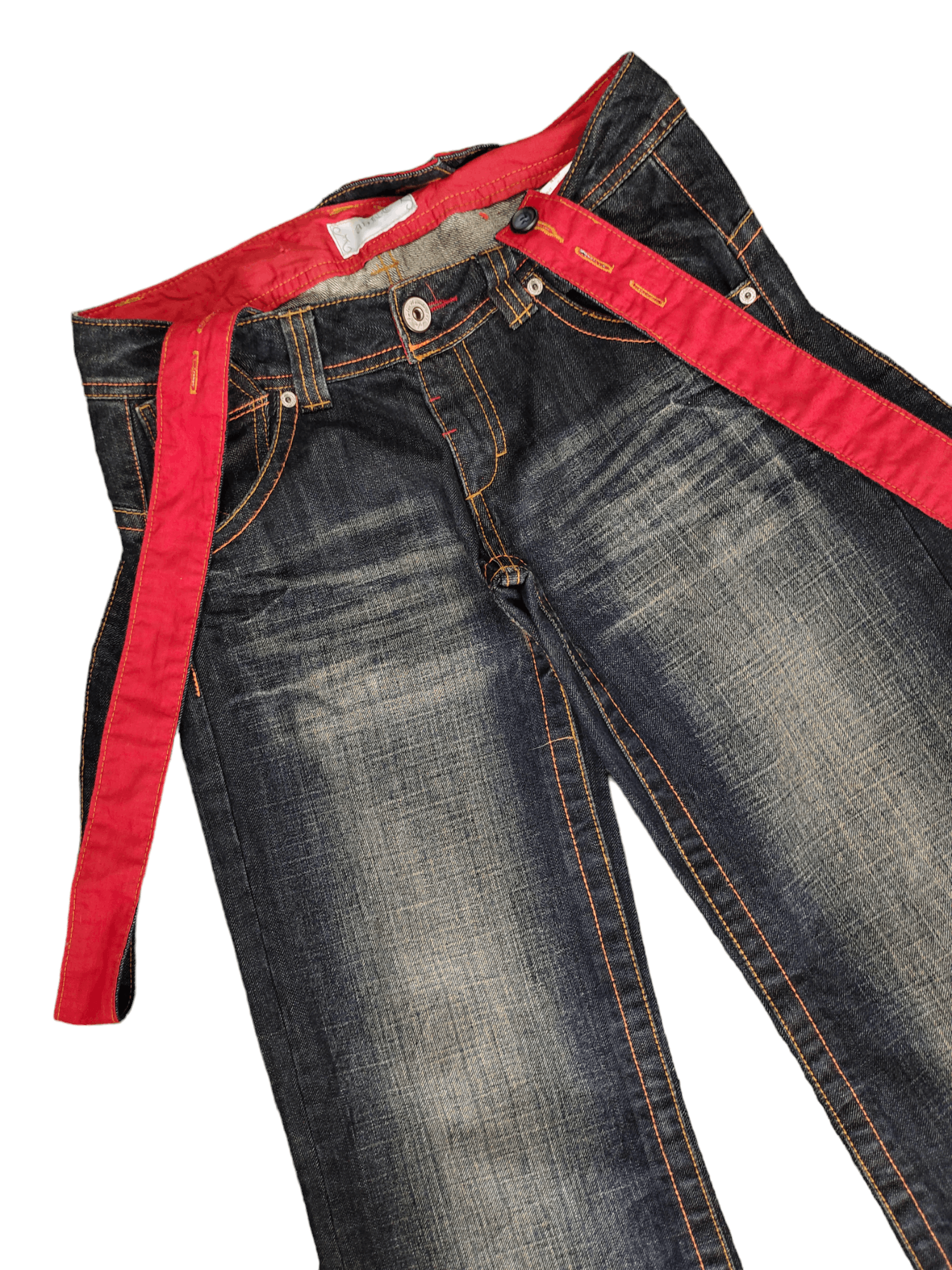 Japanese Brand Flare Jeans Avice Suspender Bondage Faded Boot Cut Goa Style Size US 29 - 6 Thumbnail