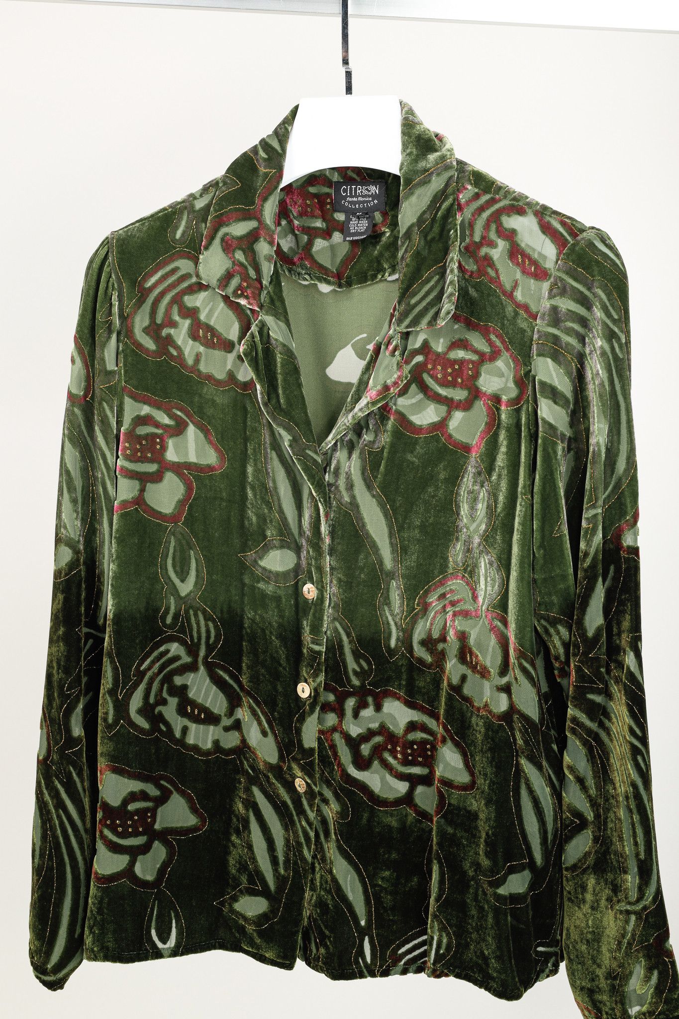 Citron Santa Monica Floral-Burnout Velvet Buttoned Shirt