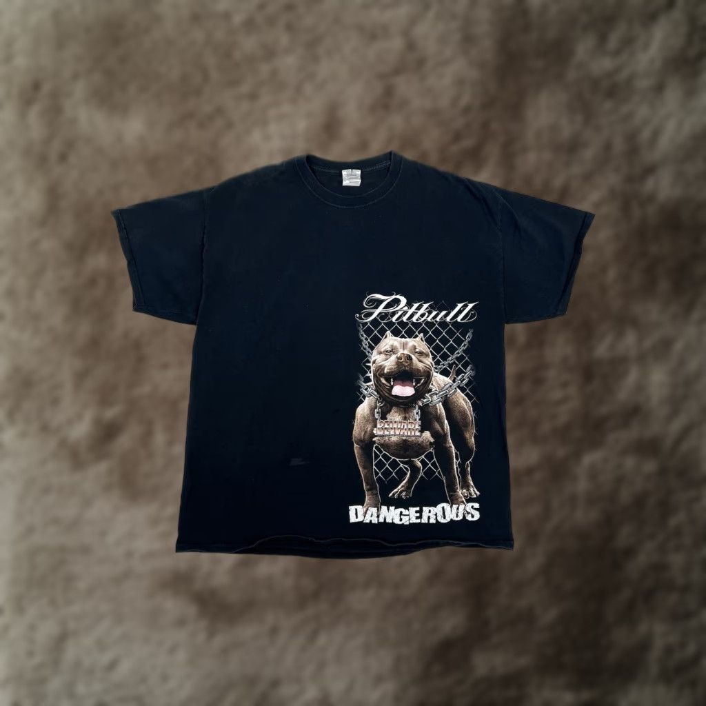 Gildan VINTAGE Pitbull T-Shirt XL Gildan Black Dog 90s Hip Hop Graphic Print Short Sleeve Mens Beware Dangerous Size US XL / EU 56 / 4 - 1 Thumbnail