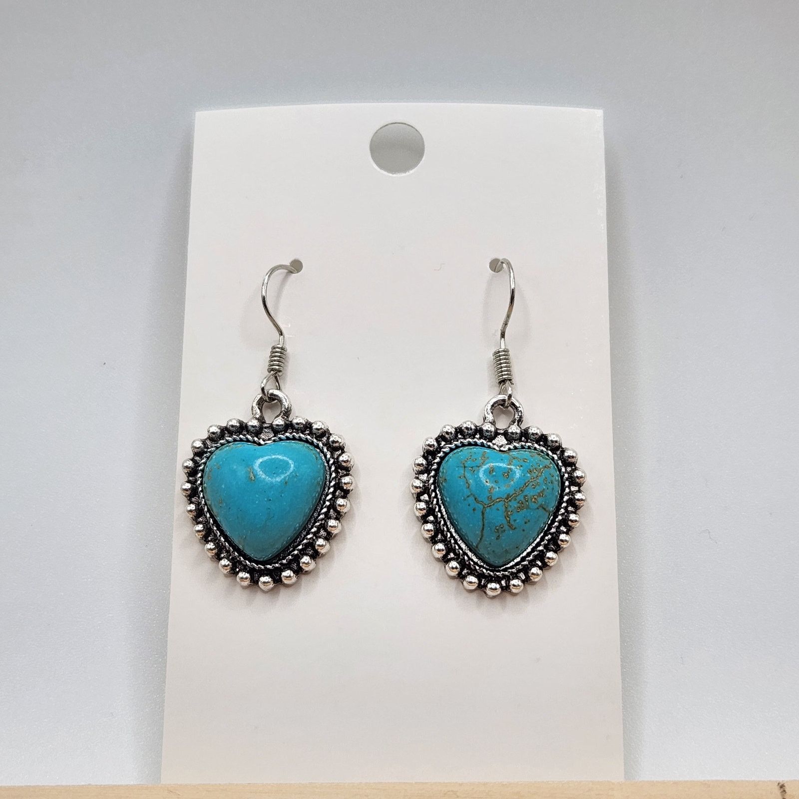Other Boho Turquoise Heart Mosaic Drop Earrings - Vintage Style Size ONE SIZE - 3 Thumbnail