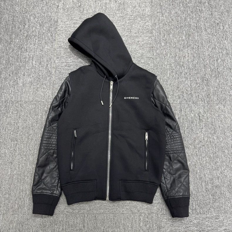 Givenchy Size46 Black Space Cotton and Leather Sleeve Zippe