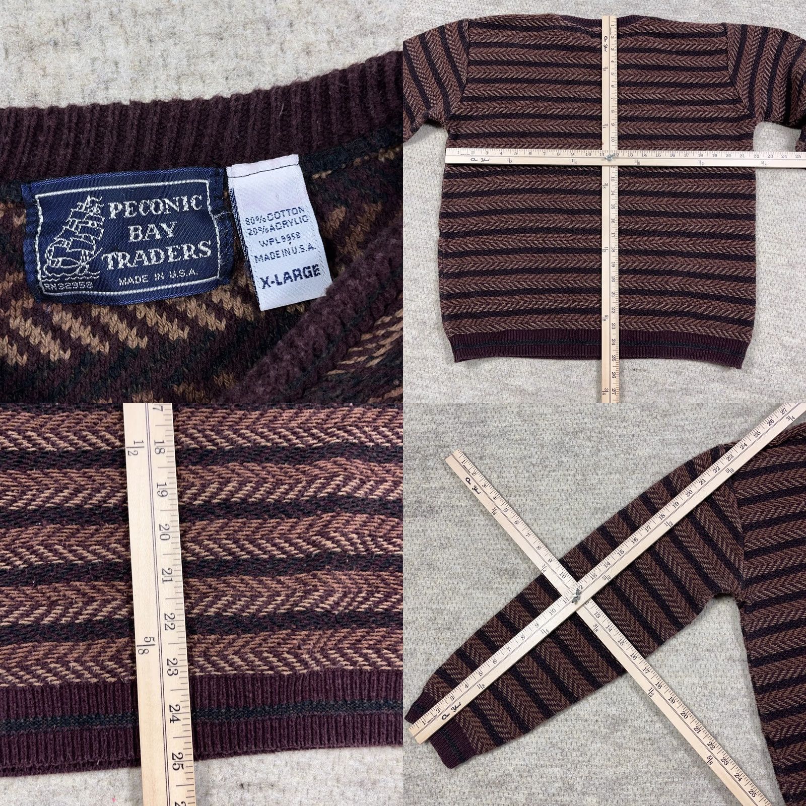 Vintage VINTAGE Grandpa Sweater Men XL Maroon Heavy Knit Herringbone Geometric 90s USA Crew Neck Pullover Size US XL / EU 56 / 4 - 8 Thumbnail
