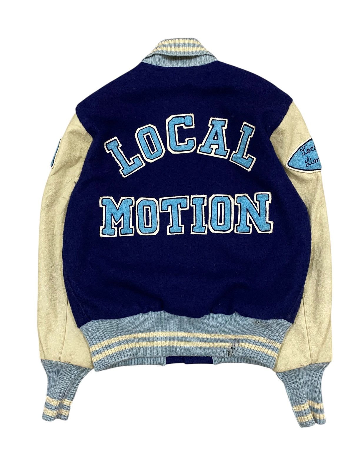 Vintage Vtg Local Motion Varsity Wool Jacket Sleeve Leather Size US L / EU 52-54 / 3 - 1 Thumbnail