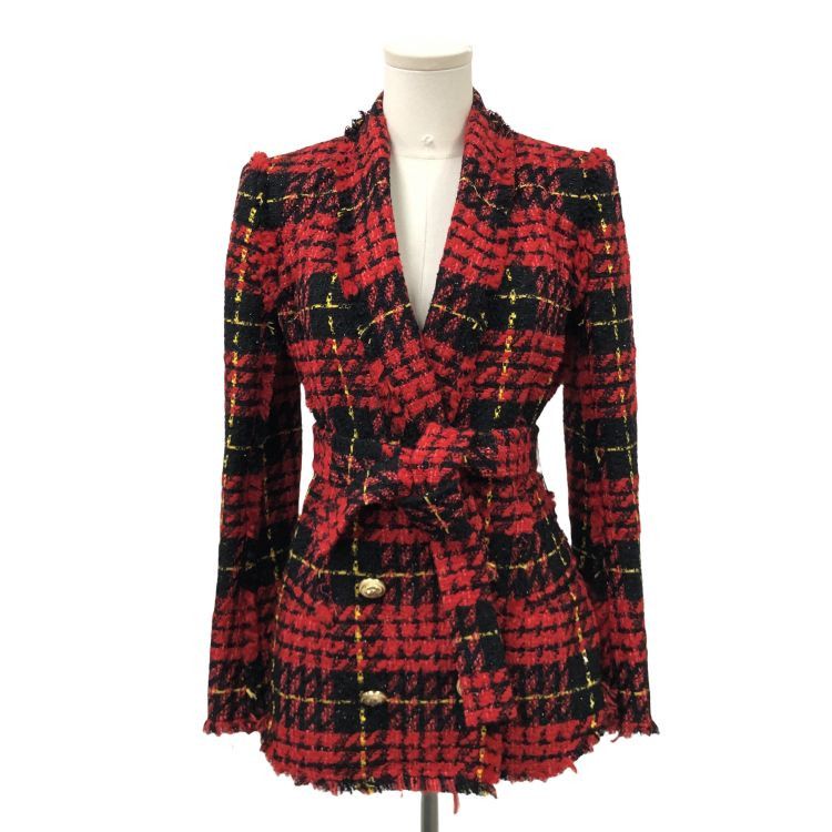 Balmain Balmain Red Plaid Tweed Blazer Size 38 Size S / US 4 / IT 40 - 1 Thumbnail