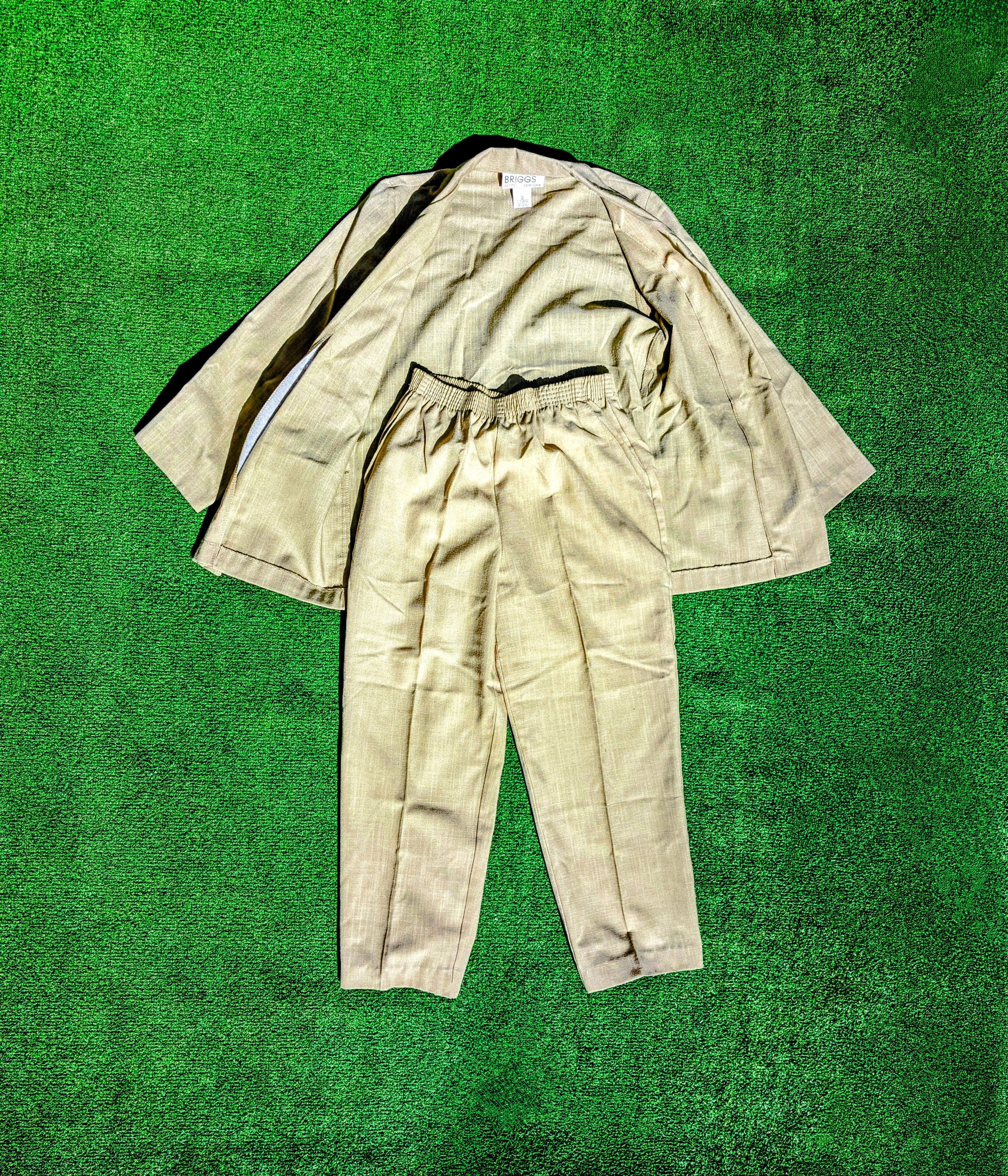Designer VTG 1980's Briggs Petite Desert Tan Linen Jacket Pant Suit Size XS / US 0-2 / IT 36-38 - 6 Thumbnail