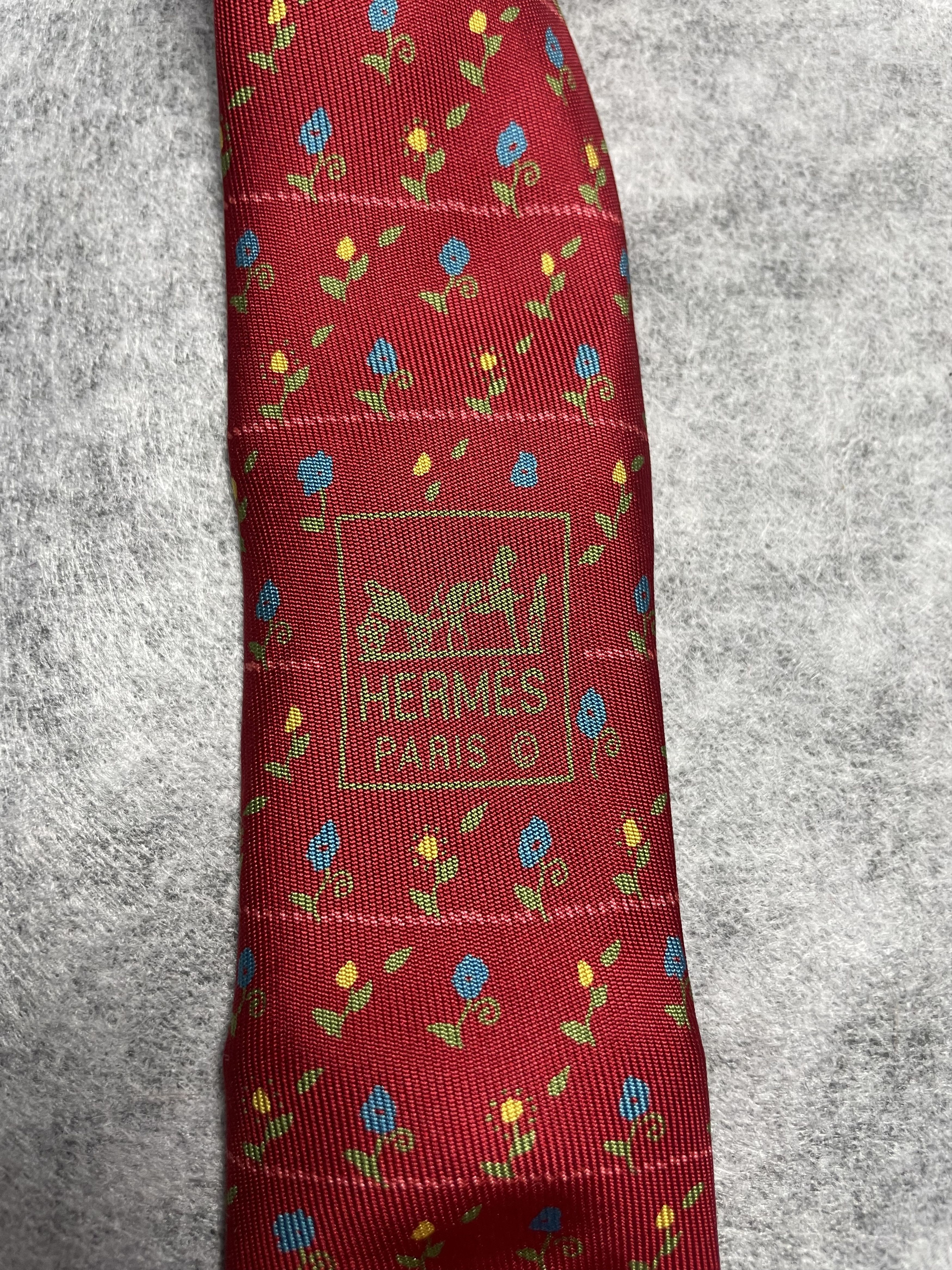 Hermes HERMES Paris 7941 MA Flower Print Red Silk Tie Size ONE SIZE - 4 Thumbnail
