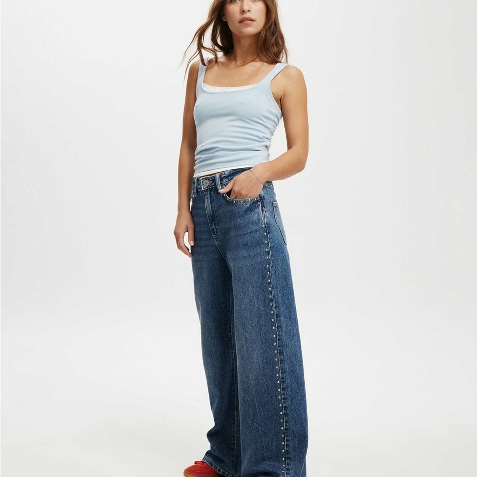 Cotton On Cotton On Relaxed Wide Leg Denim Jean Womens 30 Blue Studded Size 30" / US 8 / IT 44 - 1 Thumbnail