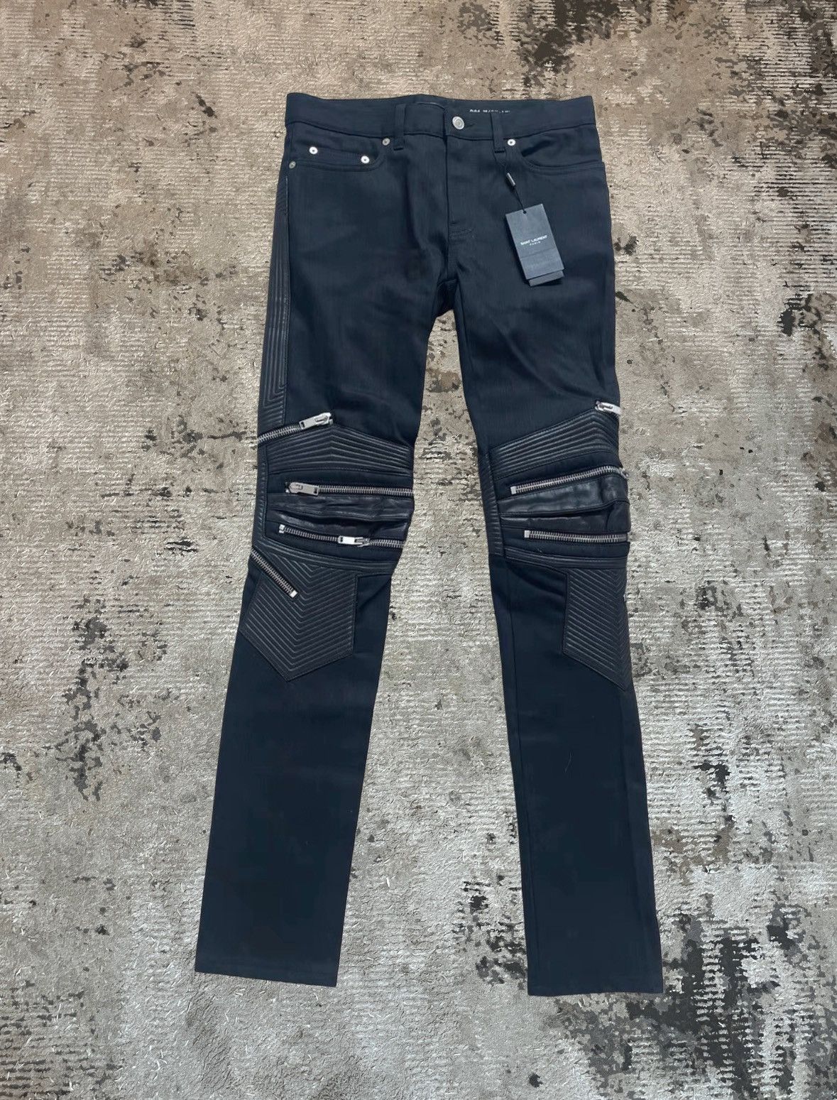 Saint Laurent サンローランbiker denim Saint Laurent Paris RARE Biker Jeans, Calf Leather With Zippers | eBay