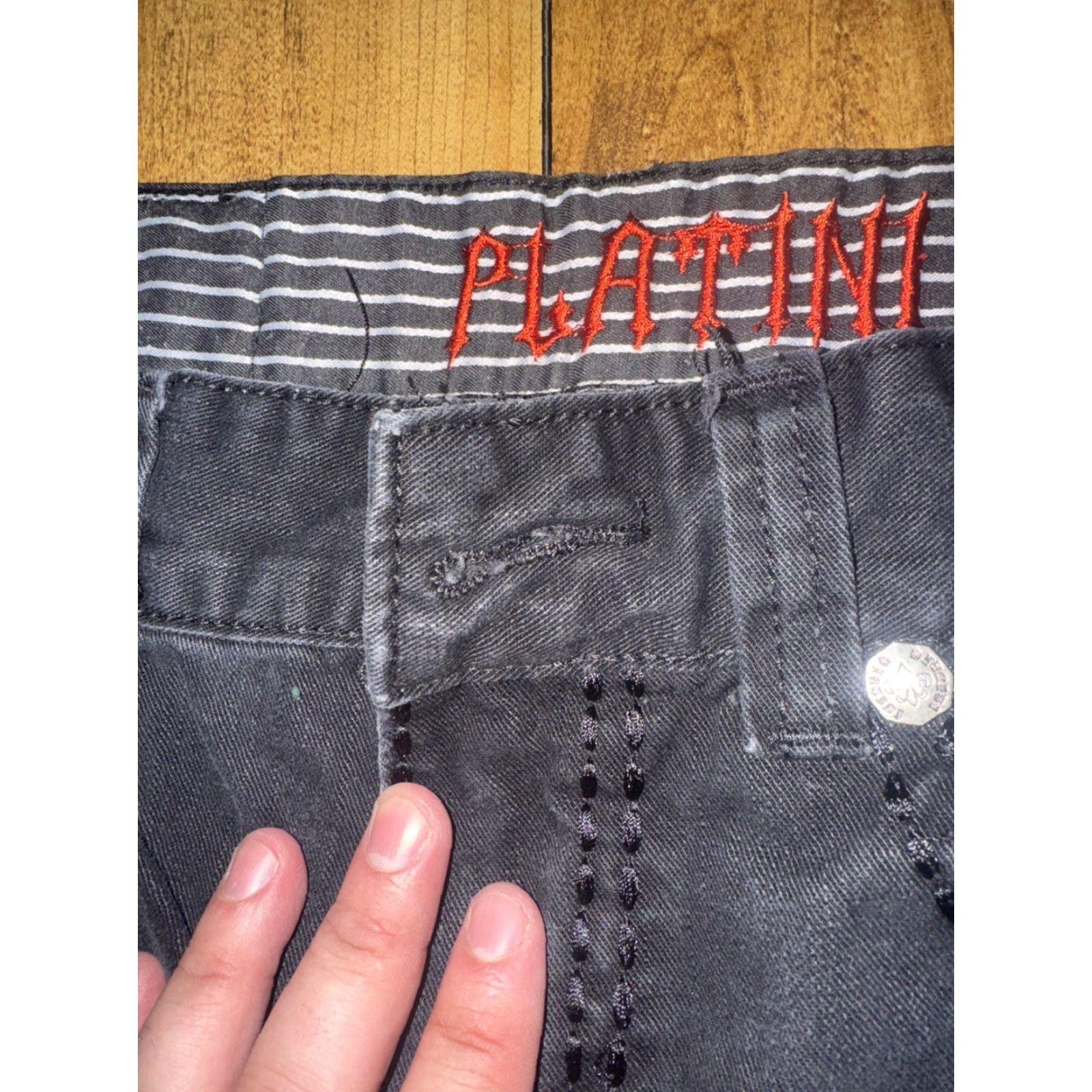 Cougar VINTAGE Platini Jeans Cougar Pants Black 33x32 Y2K Embroidered Back Pockets Men's Jeans Straight Missing Button Size US 33 - 5 Thumbnail