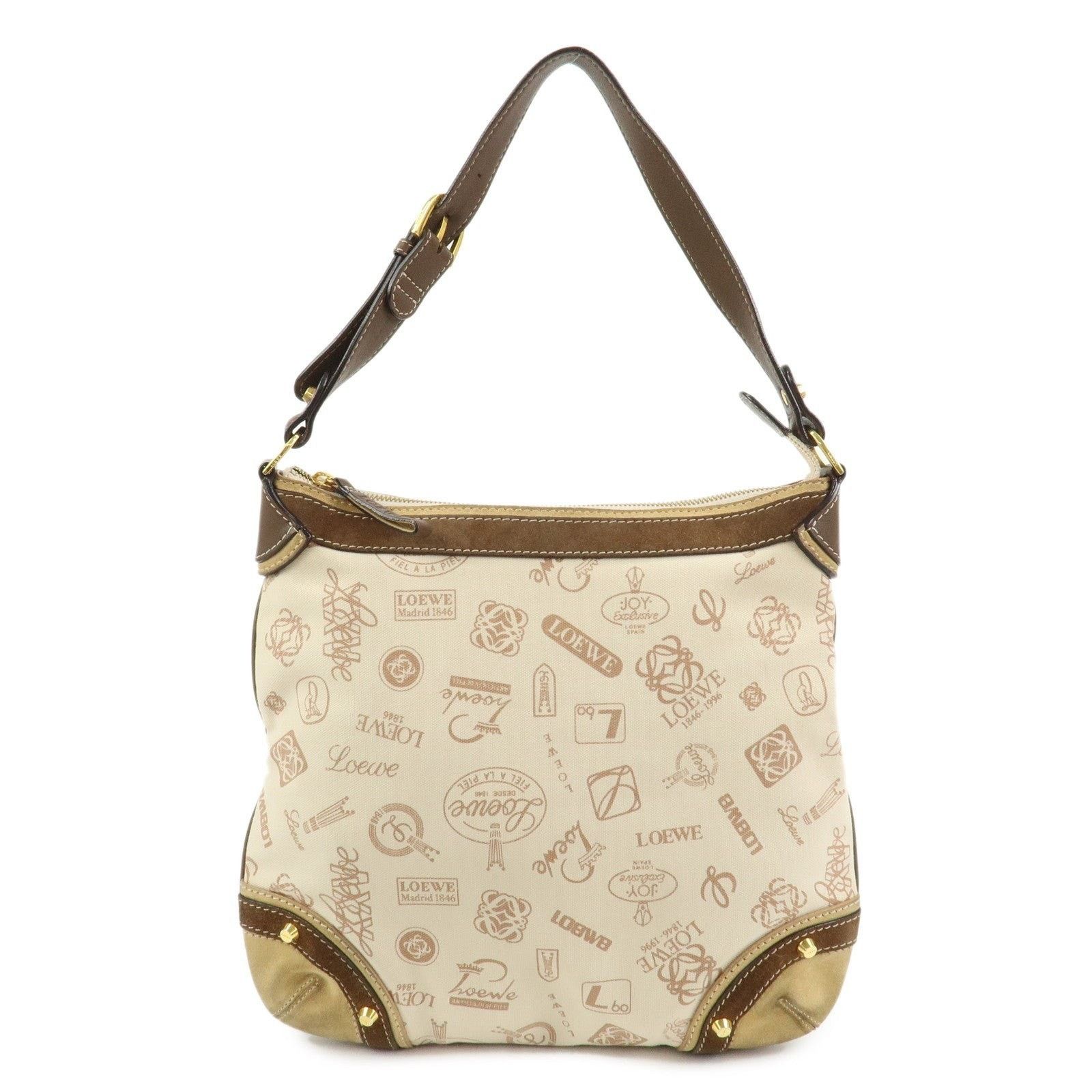 Loewe Loewe Anagram Canvas Suede Leather Shoulder Bag Beige Size ONE SIZE - 1 Thumbnail