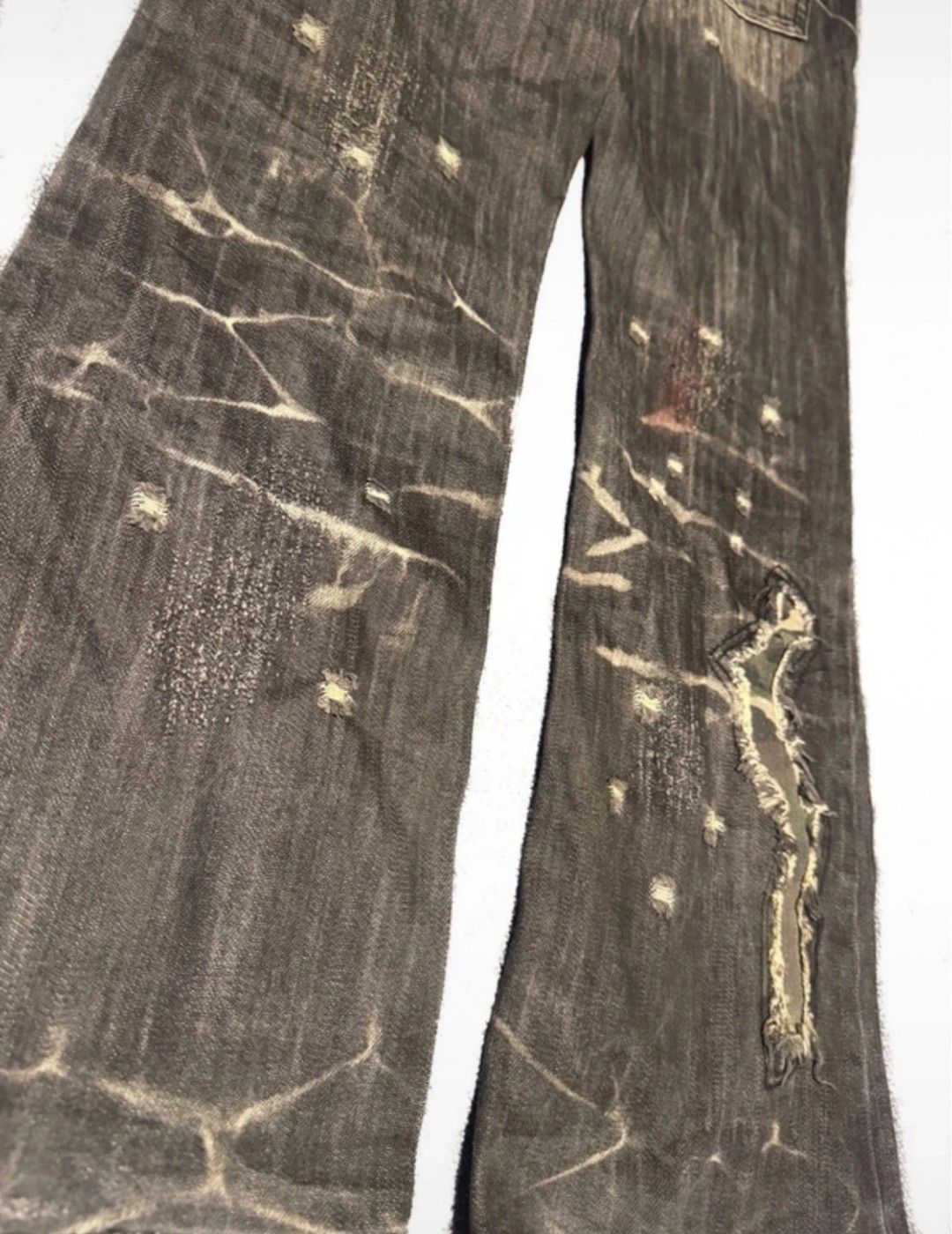 Japanese Brand Midas Camo Distressed Bootcut Jeans Size 30" / US 8 / IT 44 - 3 Thumbnail