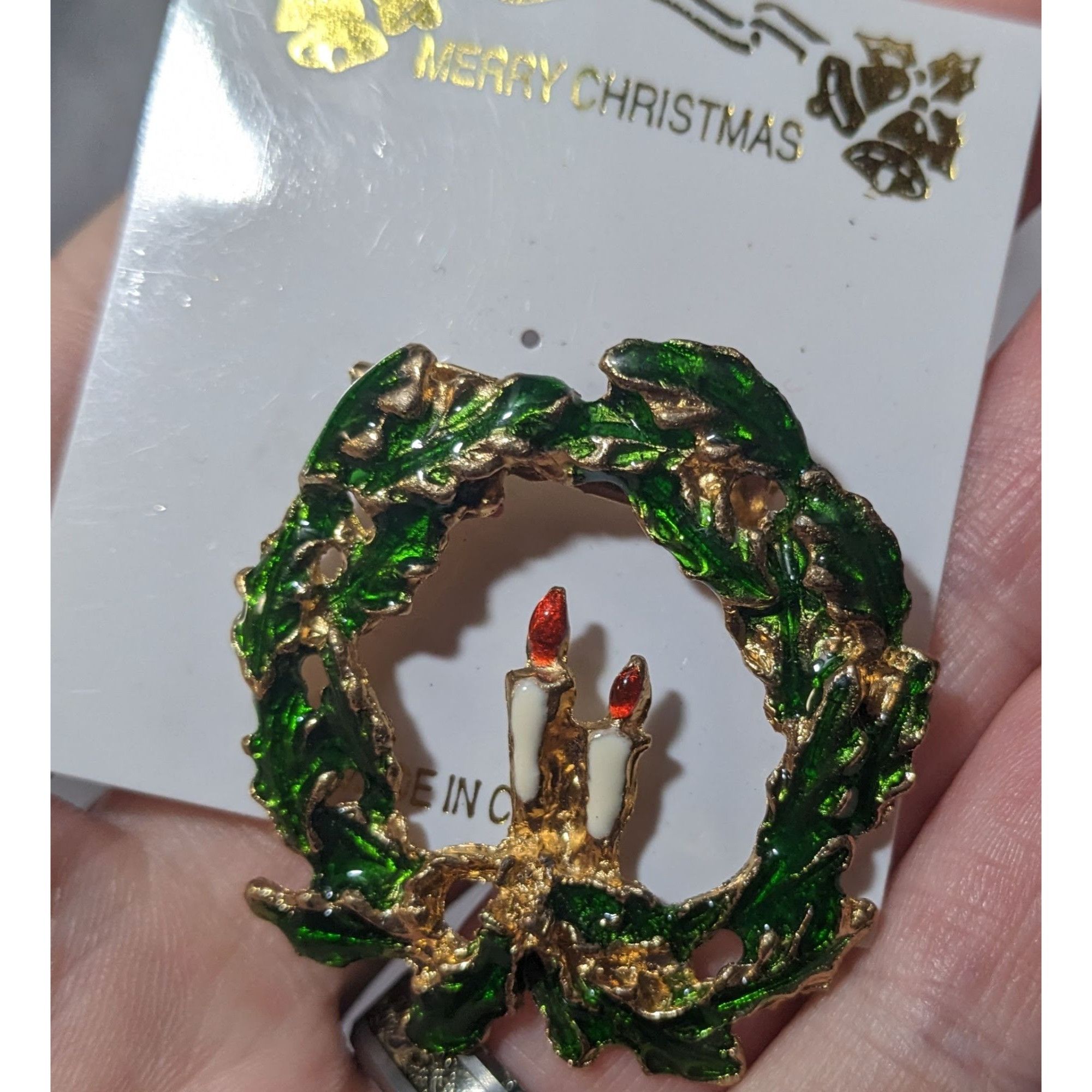 Other Vintage Green And Gold Enamel Holiday Wreath Brooch Size ONE SIZE - 5 Thumbnail