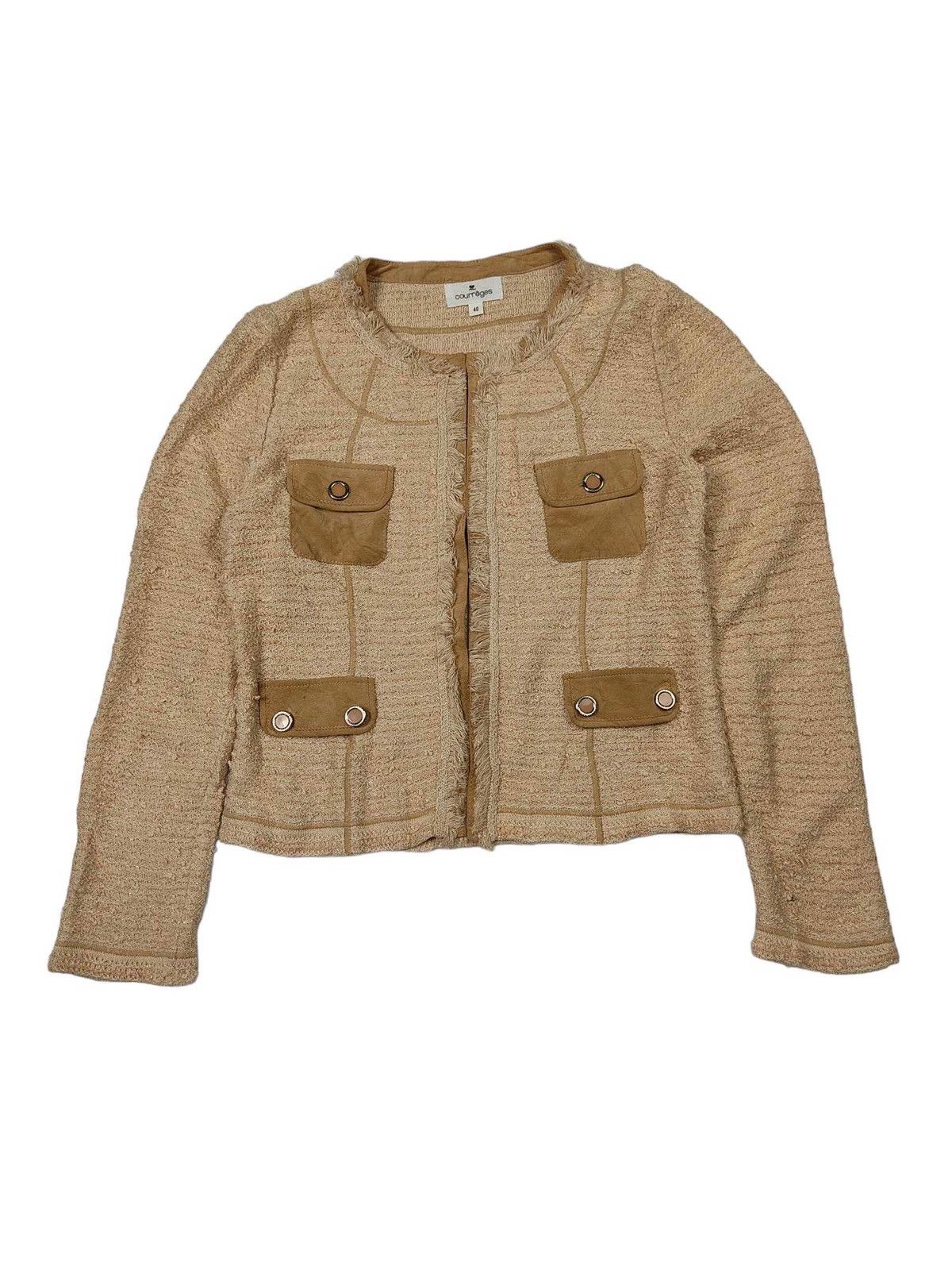 Courreges × Japanese Brand Beautiful Item 🔥 Courreges Tweed No Collar Jacket Size L / US 10 / IT 46 - 1 Thumbnail