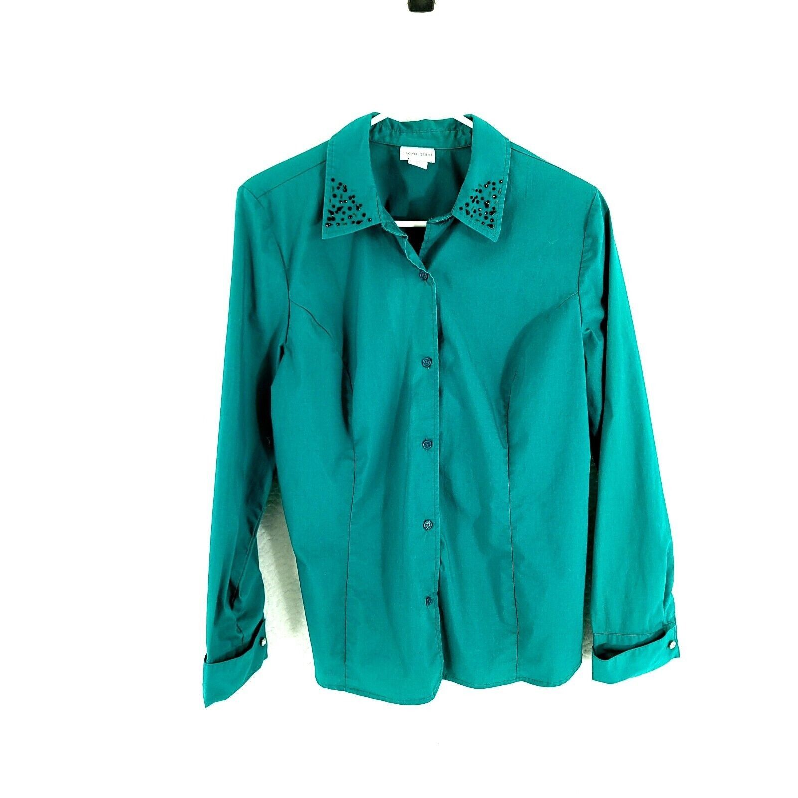 Vintage Jaclyn Smith Green Long Sleeve Buton-Up Collared Dress Shirt Size L / US 10 / IT 46 - 1 Thumbnail
