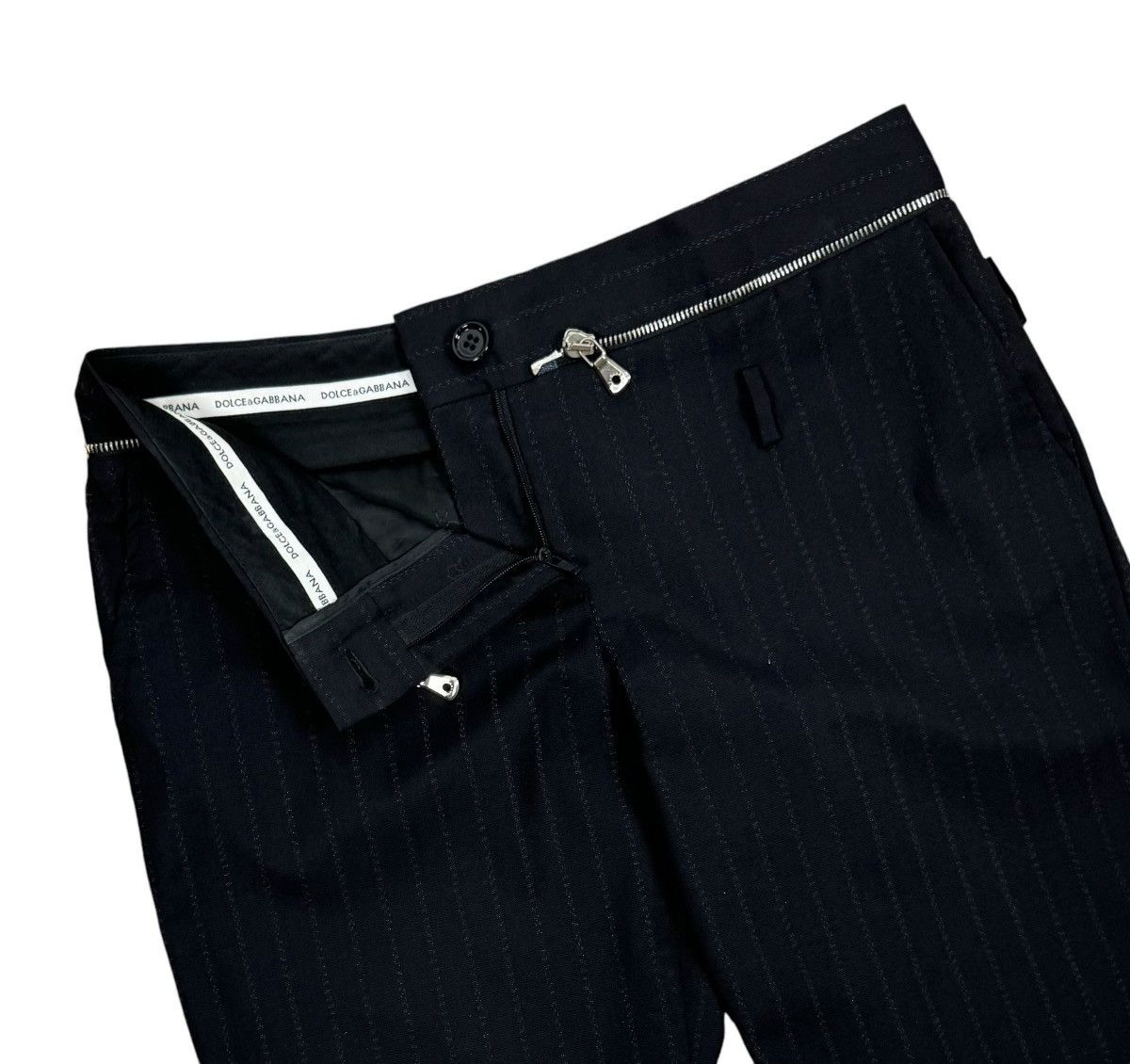 Dolce & Gabbana × Vintage Dolce & Gabbana Striped Dress Pants Virgin Wool Zips Decor Size 26" / US 2 / IT 38 - 9 Thumbnail
